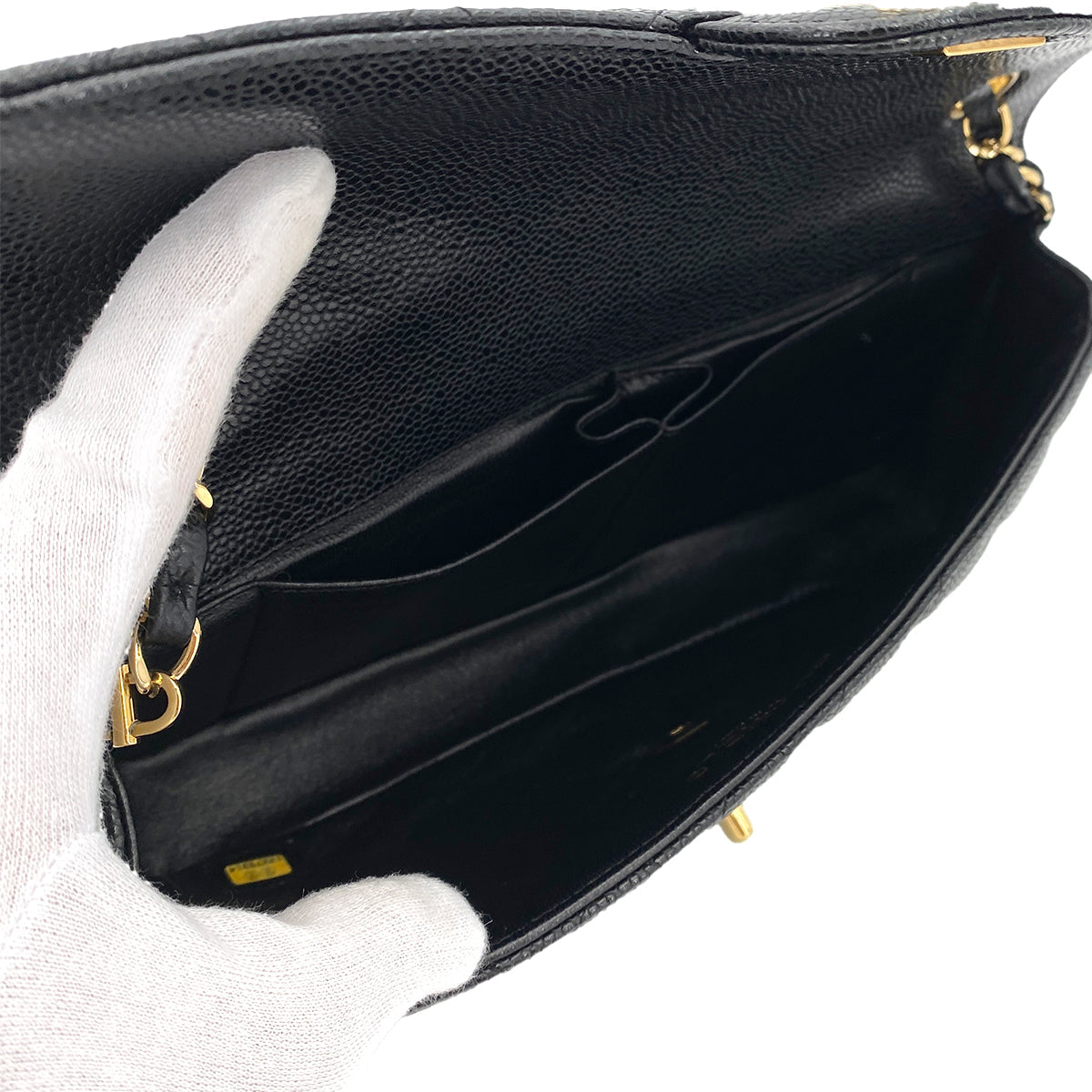 CHANEL VINTAGE MATELASSE CHAIN SHOULDER BAG BLACK CAVIAR SKIN 90248138