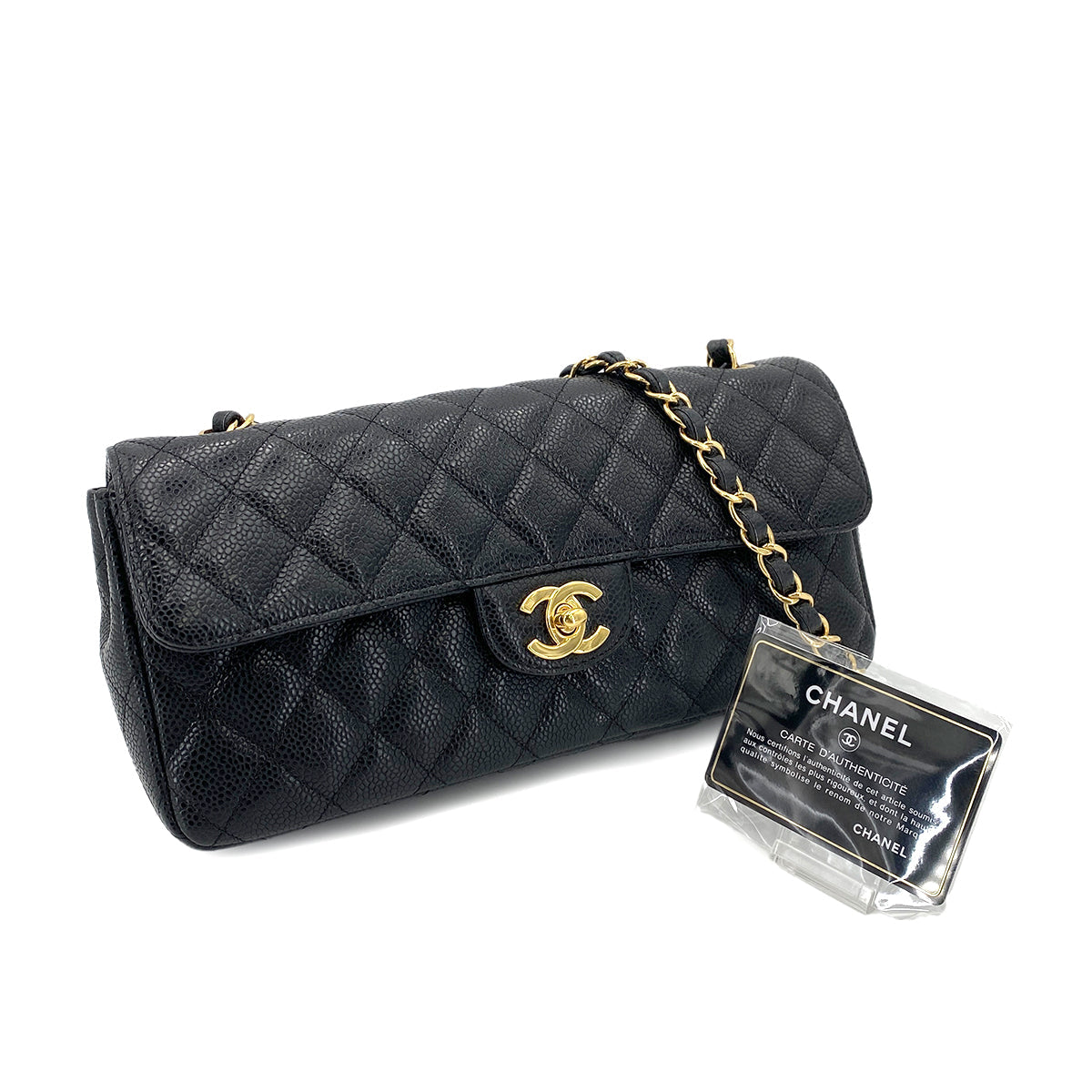 CHANEL VINTAGE MATELASSE CHAIN SHOULDER BAG BLACK CAVIAR SKIN 90248138