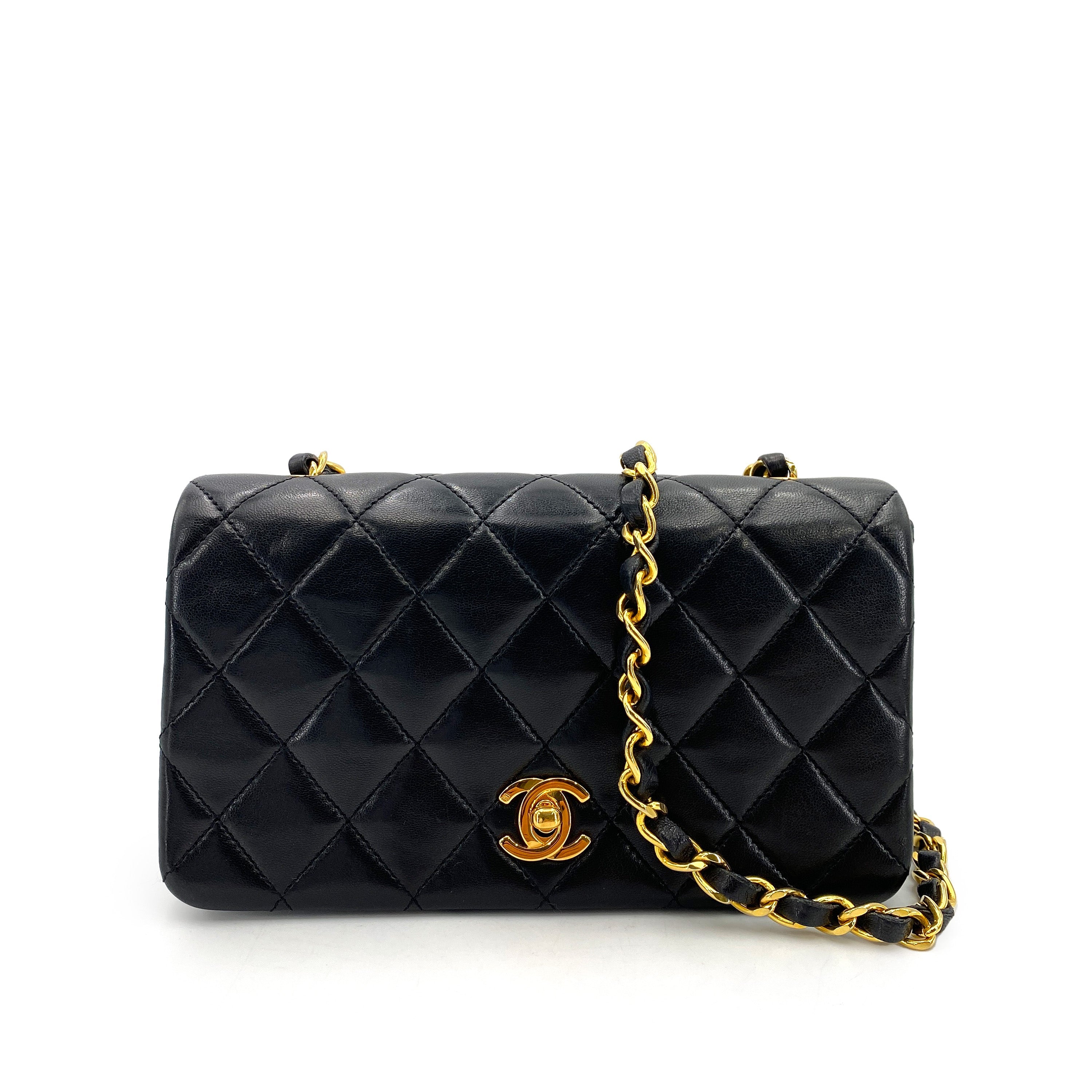 CHANEL VINTAGE MINI FULL FLAP CHAIN SHOULDER BAG BLACK LAMB SKIN 90248140