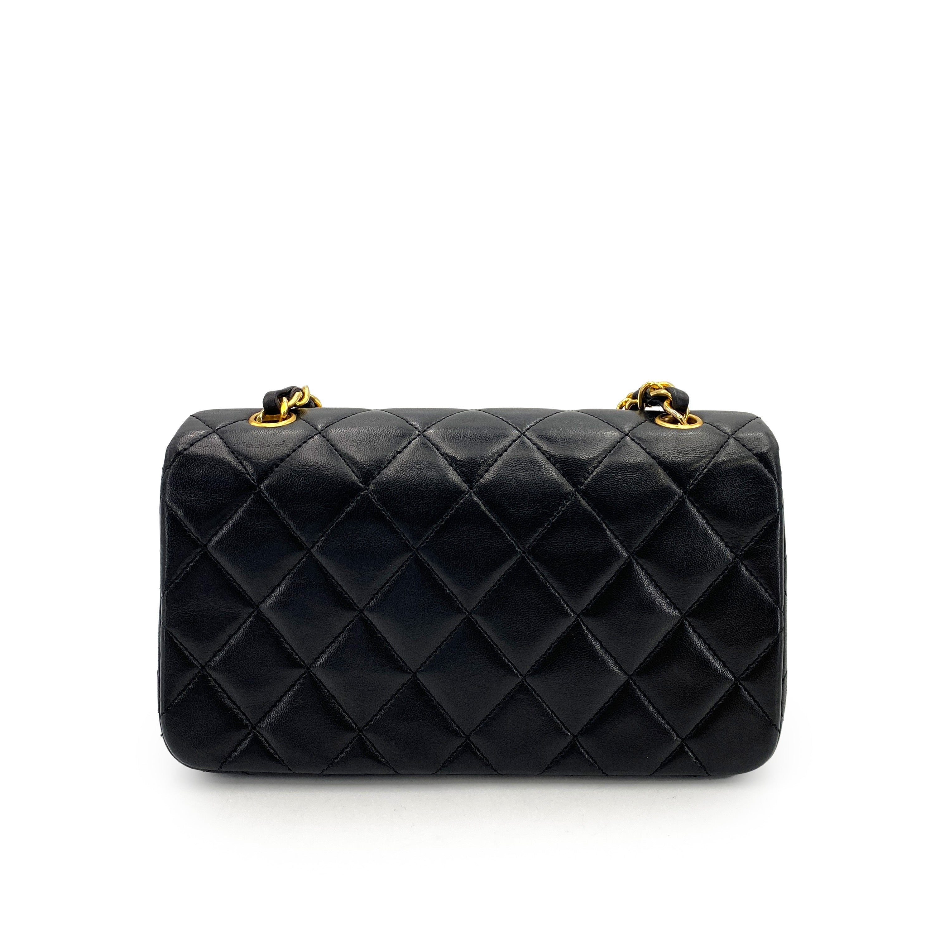 CHANEL VINTAGE MINI FULL FLAP CHAIN SHOULDER BAG BLACK LAMB SKIN 90248140