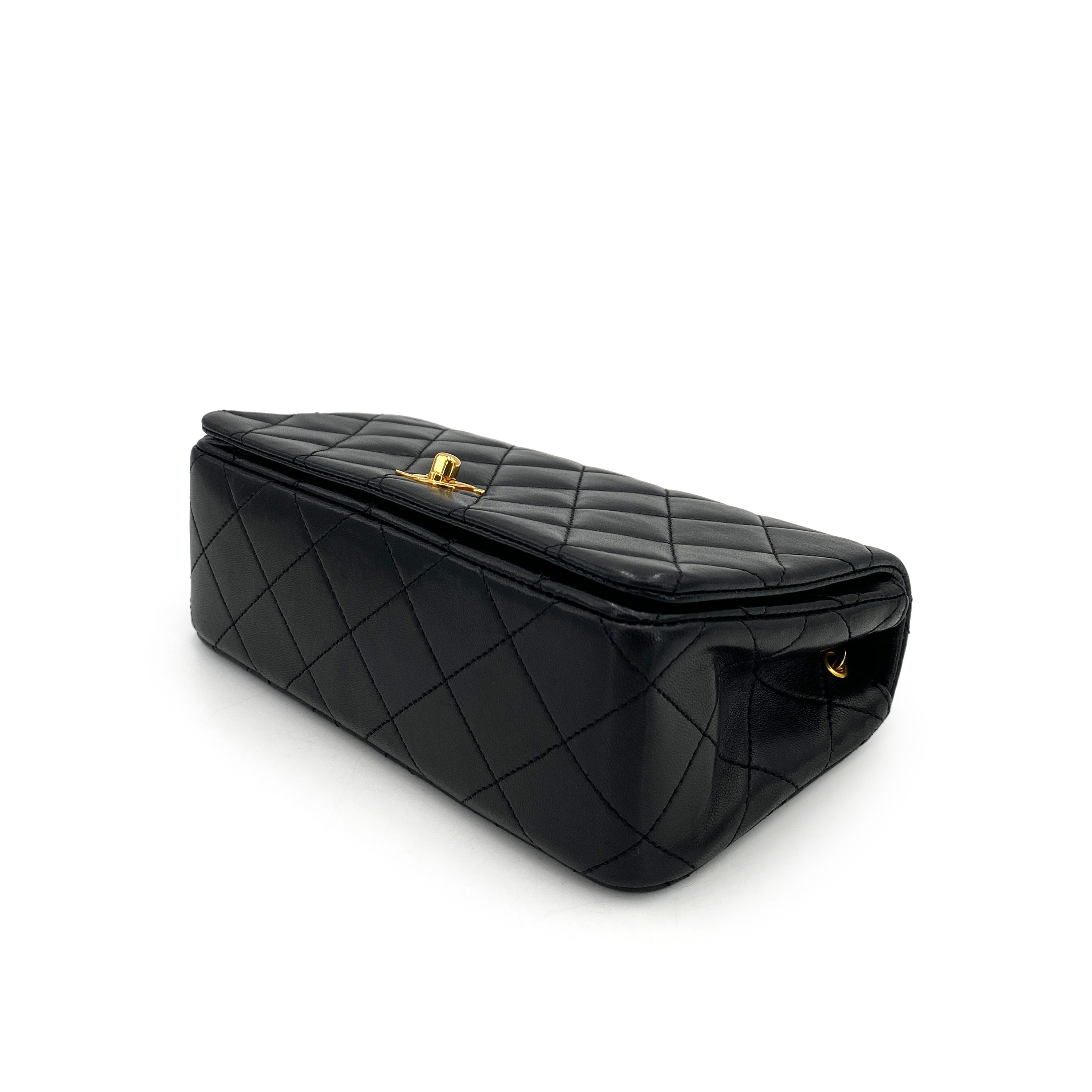 CHANEL VINTAGE MINI FULL FLAP CHAIN SHOULDER BAG BLACK LAMB SKIN 90248140