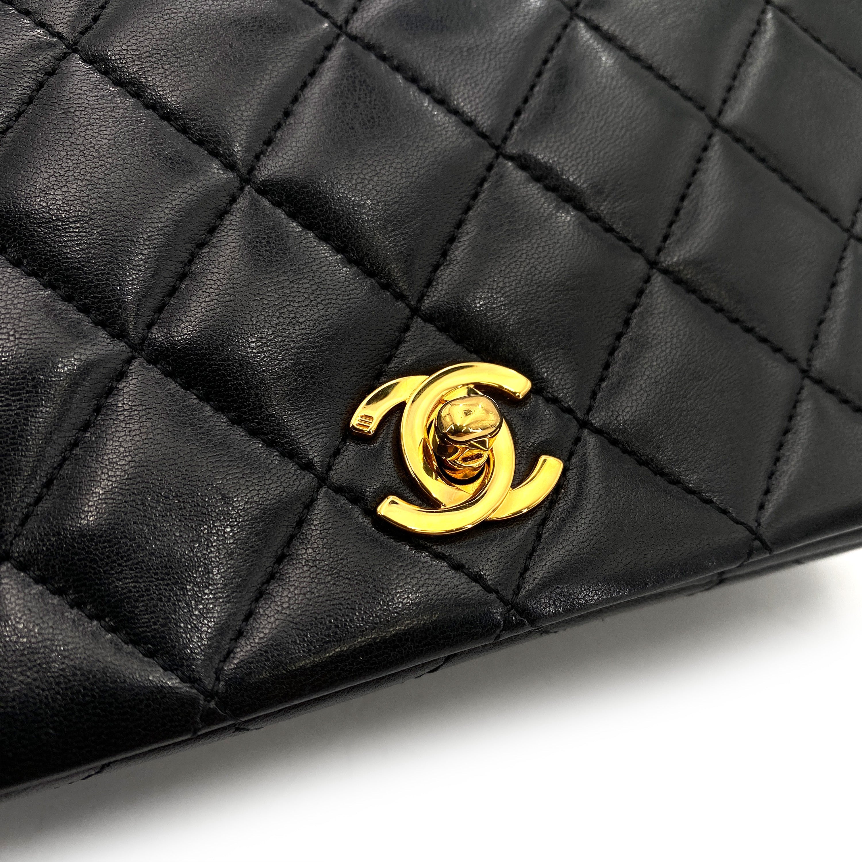 CHANEL VINTAGE MINI FULL FLAP CHAIN SHOULDER BAG BLACK LAMB SKIN 90248140