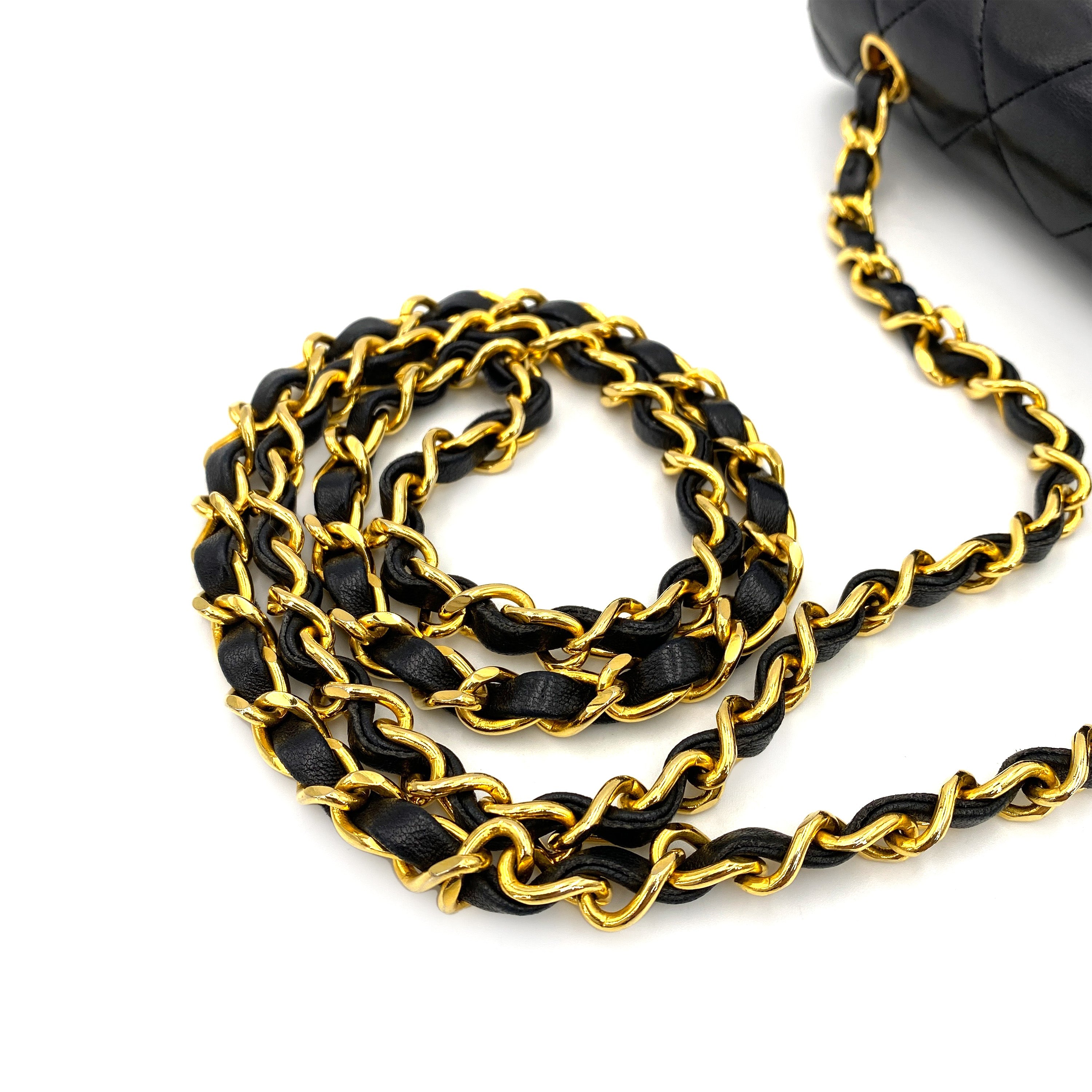 CHANEL VINTAGE MINI FULL FLAP CHAIN SHOULDER BAG BLACK LAMB SKIN 90248140