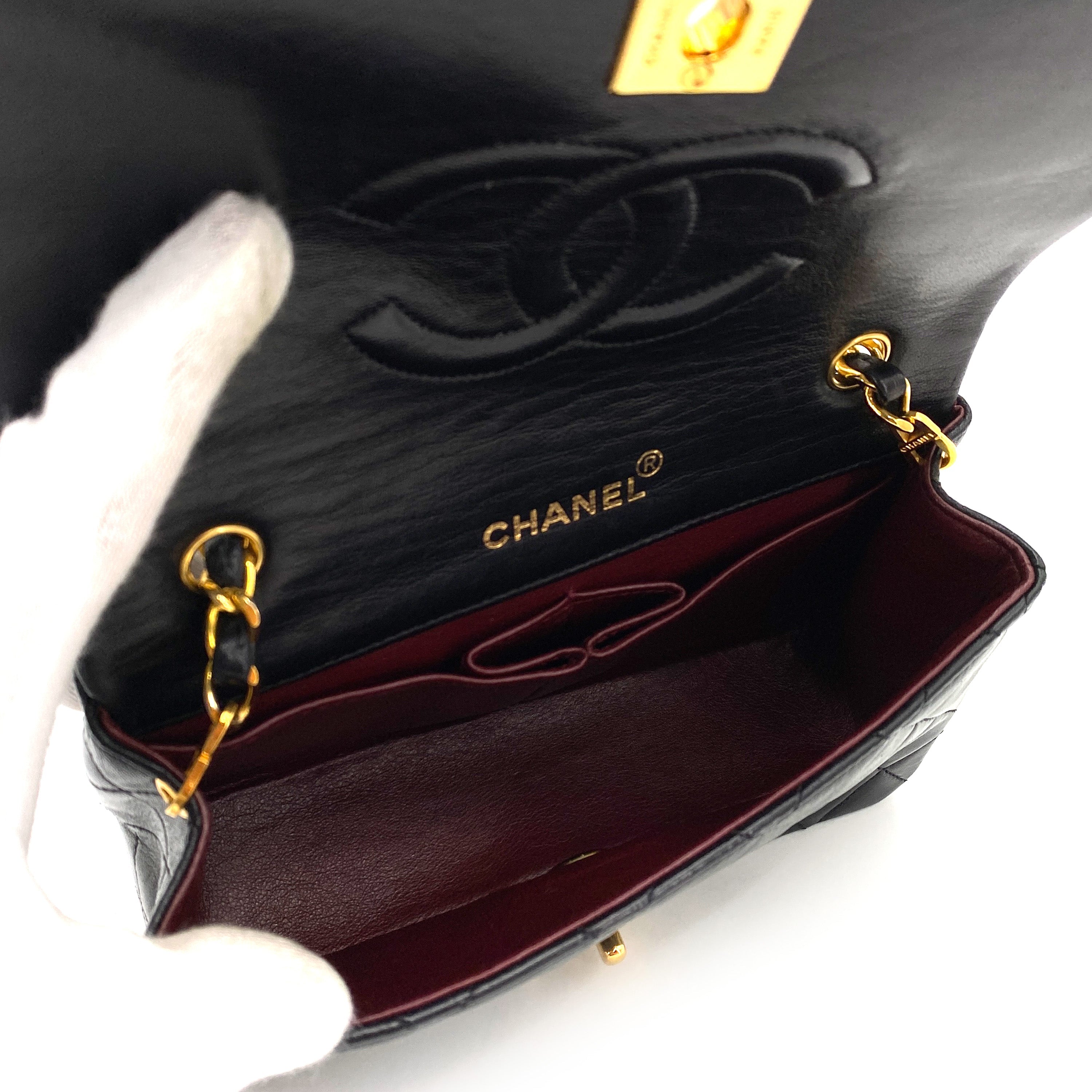 CHANEL VINTAGE MINI FULL FLAP CHAIN SHOULDER BAG BLACK LAMB SKIN 90248140