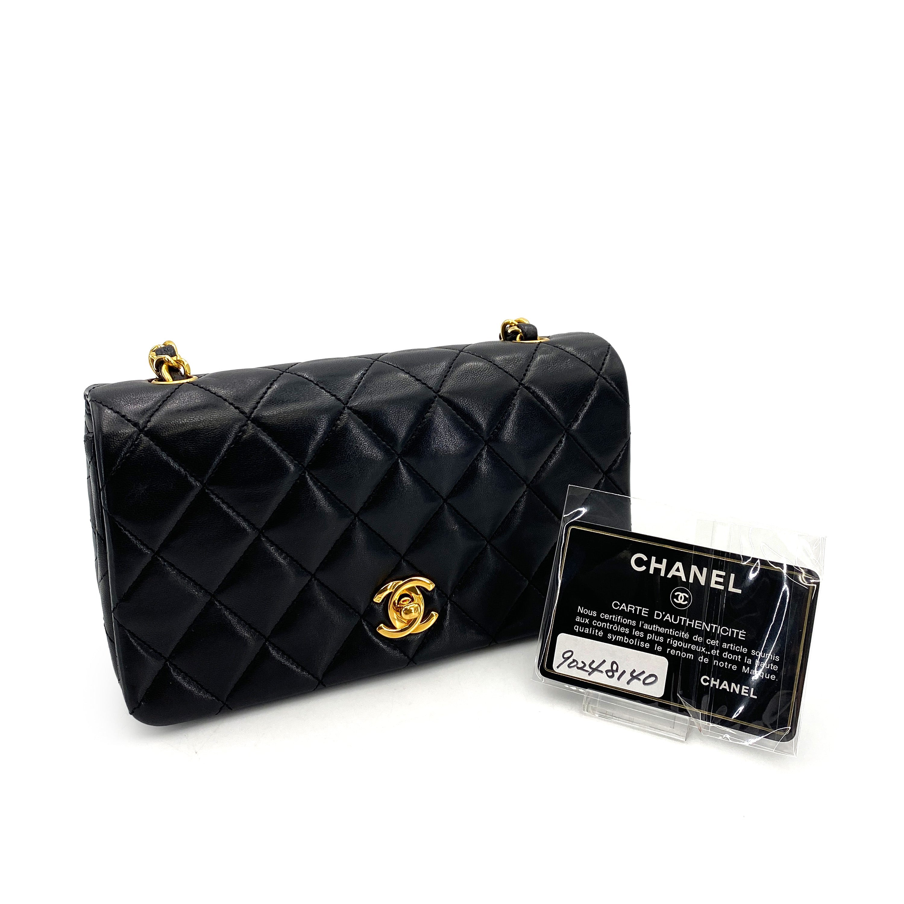 CHANEL VINTAGE MINI FULL FLAP CHAIN SHOULDER BAG BLACK LAMB SKIN 90248140