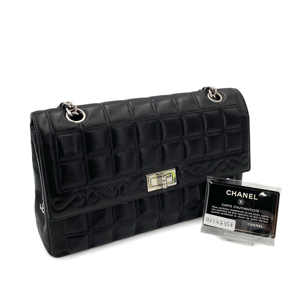 CHANEL VINTAGE 2.55 CHOCOLATE BAR CHAIN SHOULDER BAG BLACK LAMB SKIN 90248358