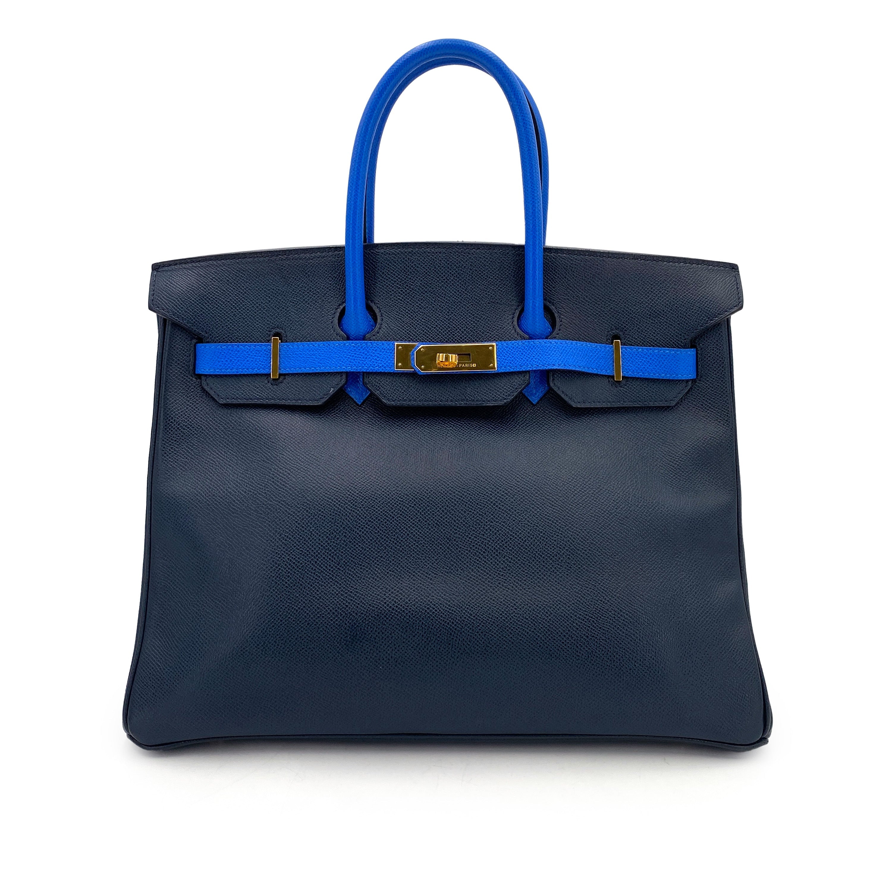 HERMES VINTAGE BIRKIN 35 NAVY / BLUE FRANCE COUCHEVEL GHW #X 90249072