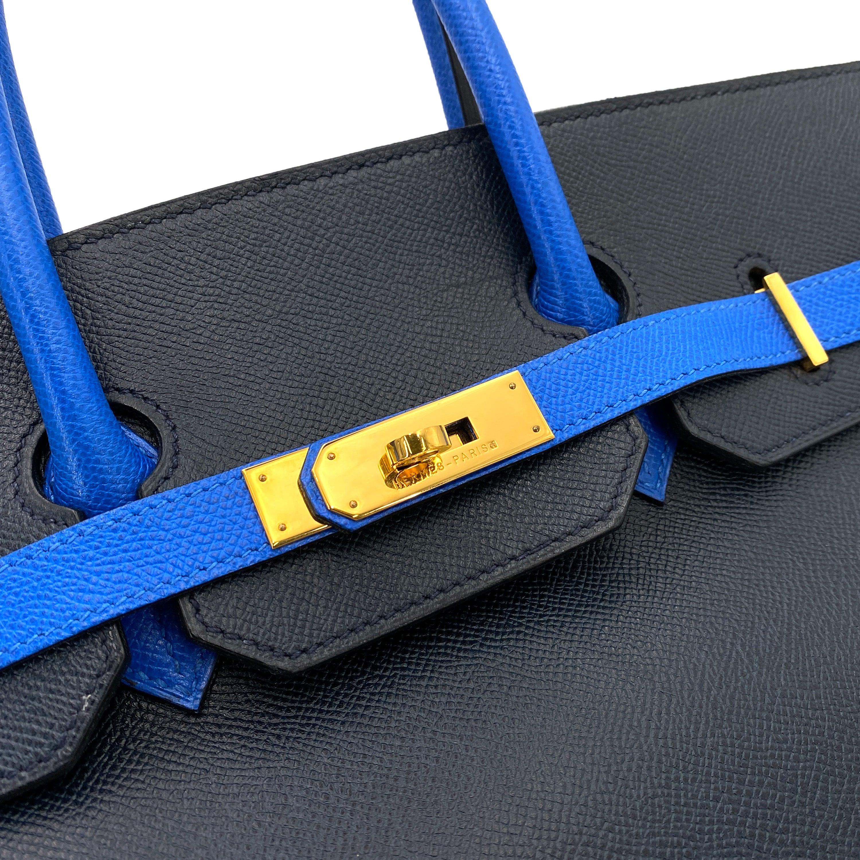 HERMES VINTAGE BIRKIN 35 NAVY / BLUE FRANCE COUCHEVEL GHW #X 90249072