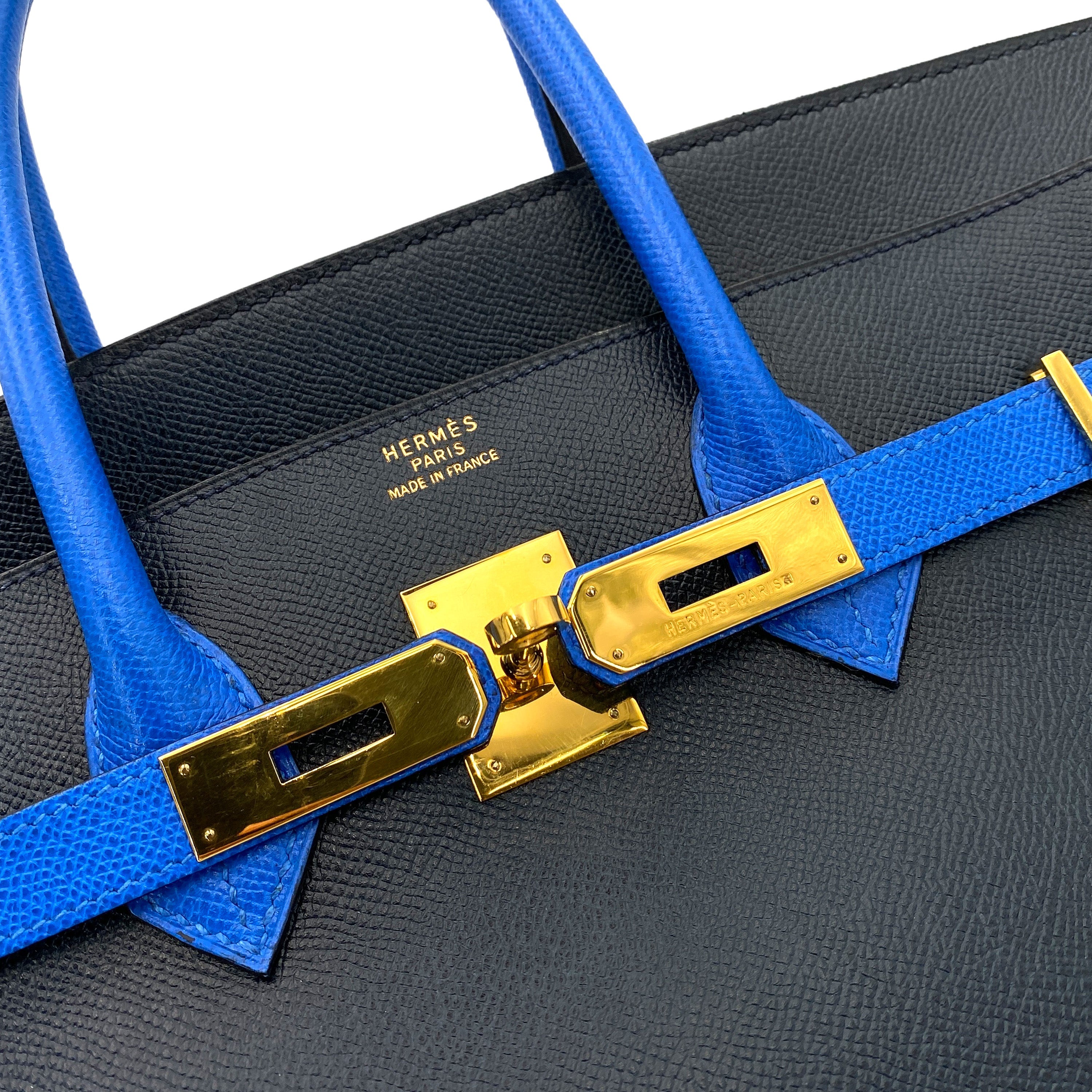 HERMES VINTAGE BIRKIN 35 NAVY / BLUE FRANCE COUCHEVEL GHW #X 90249072