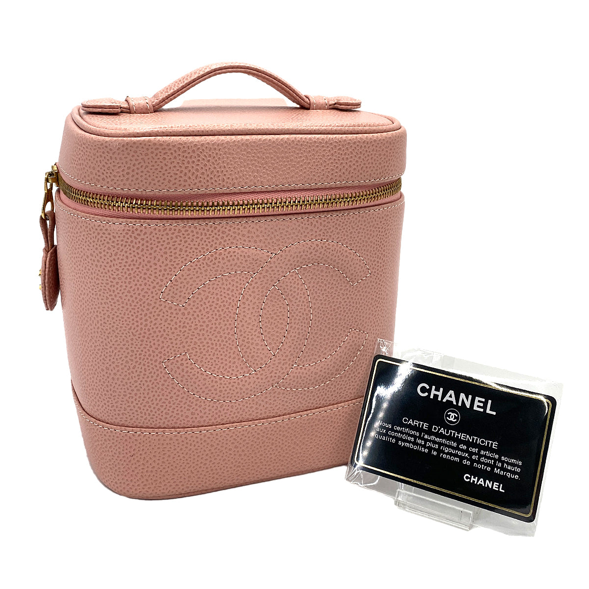 CHANEL VINTAGE VANITY HAND BAG PINK CAVIAR SKIN 90251689