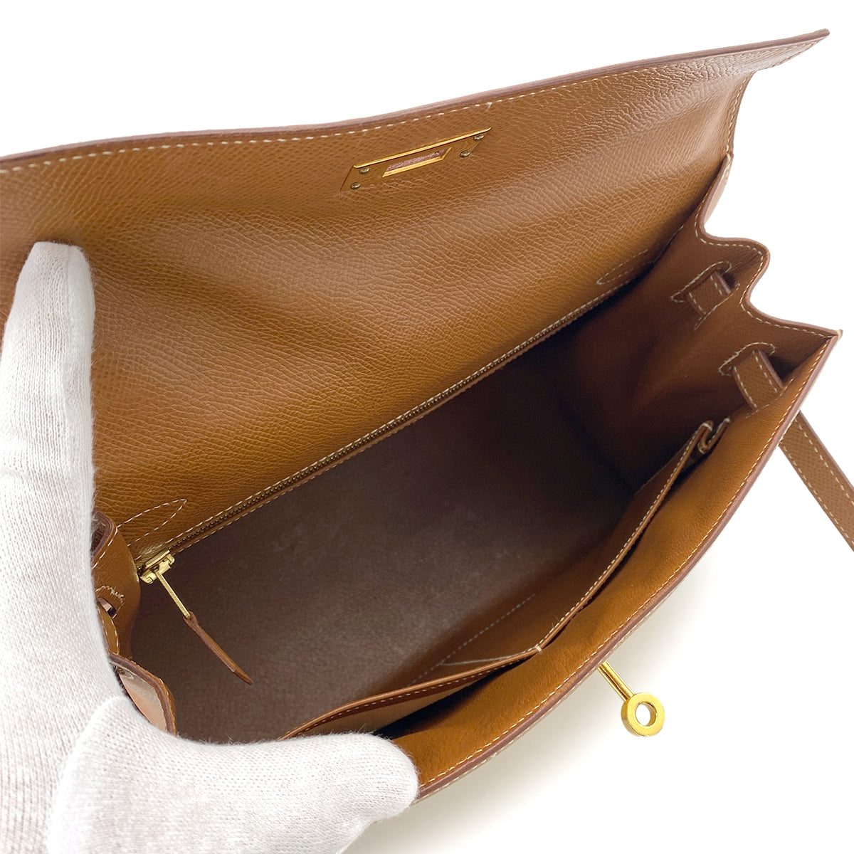 HERMES KELLY 28 GOLD COUCHVEL TOILE HAND SHOULDER BAG 〇Y GHW 90252001