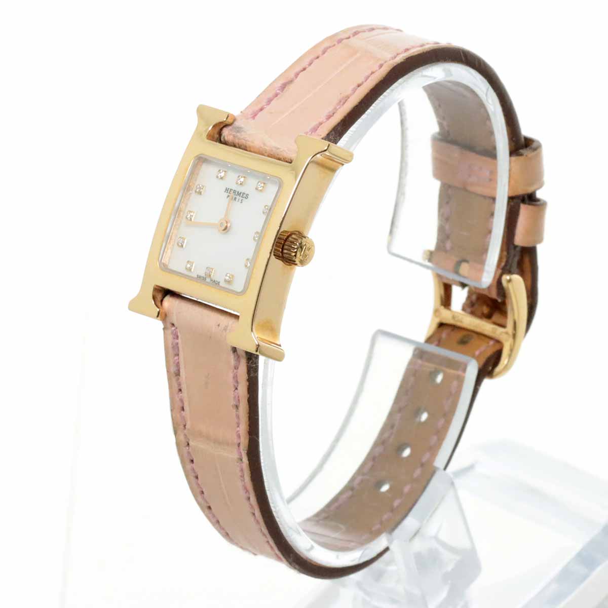 HERMES H Watch Mini HH1 170 Ladies Watch 12P Diamond White Shell K18PG Pink Gold Quartz Watch H Watch Hermes 90253543