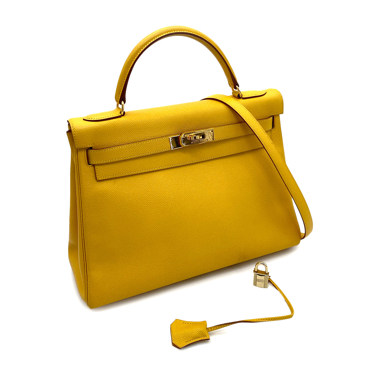 HERMES KELLY 32 RETOURNE JAUNE COUCHEVEL HAND SHOULDER BAG □A GHW 90253621