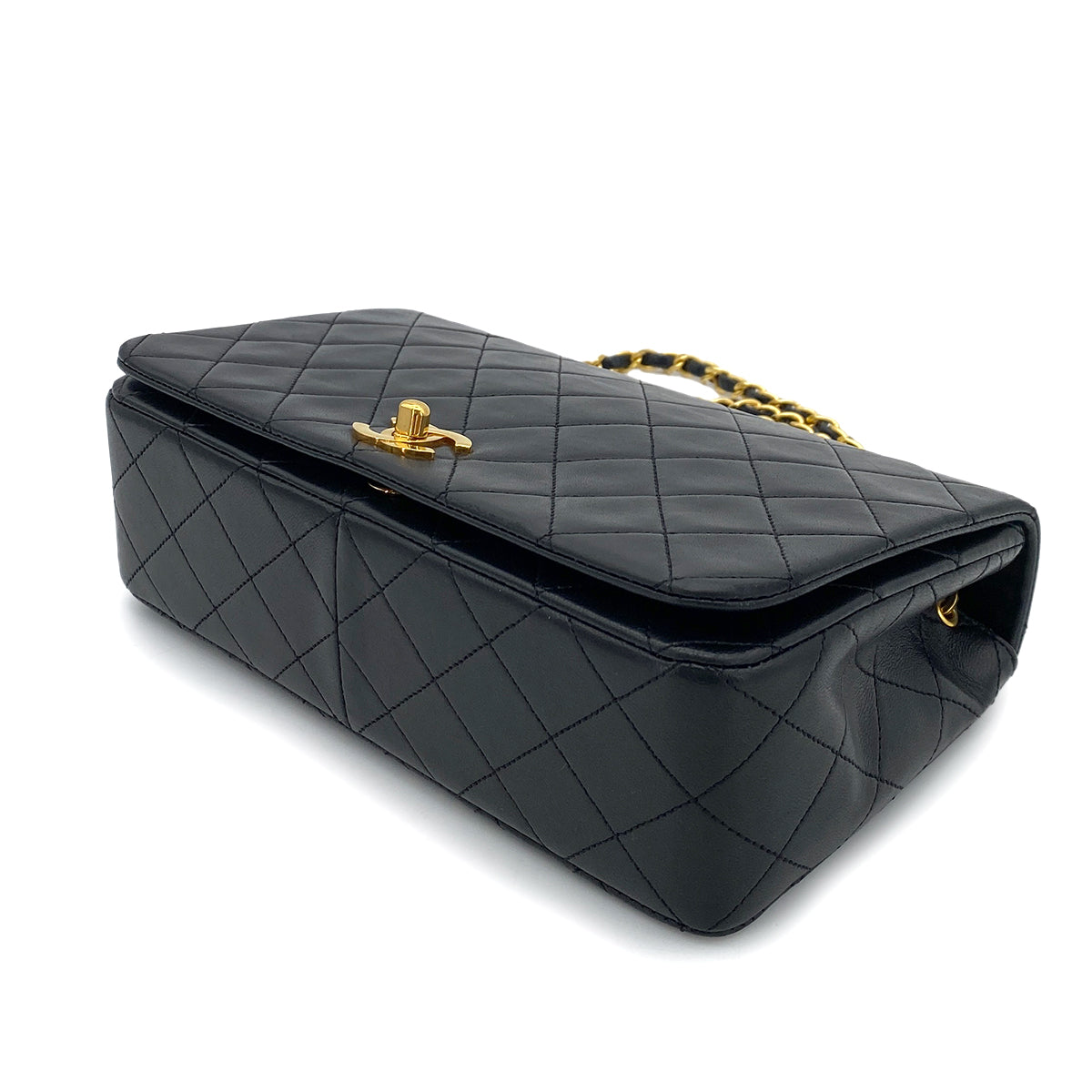 CHANEL VINTAGE FULL FLAP CHAIN SHOULDER BAG BLACK LAMB SKIN 90253629