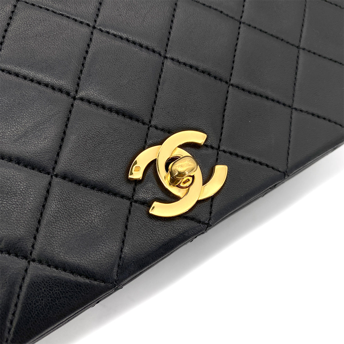 CHANEL VINTAGE FULL FLAP CHAIN SHOULDER BAG BLACK LAMB SKIN 90253629