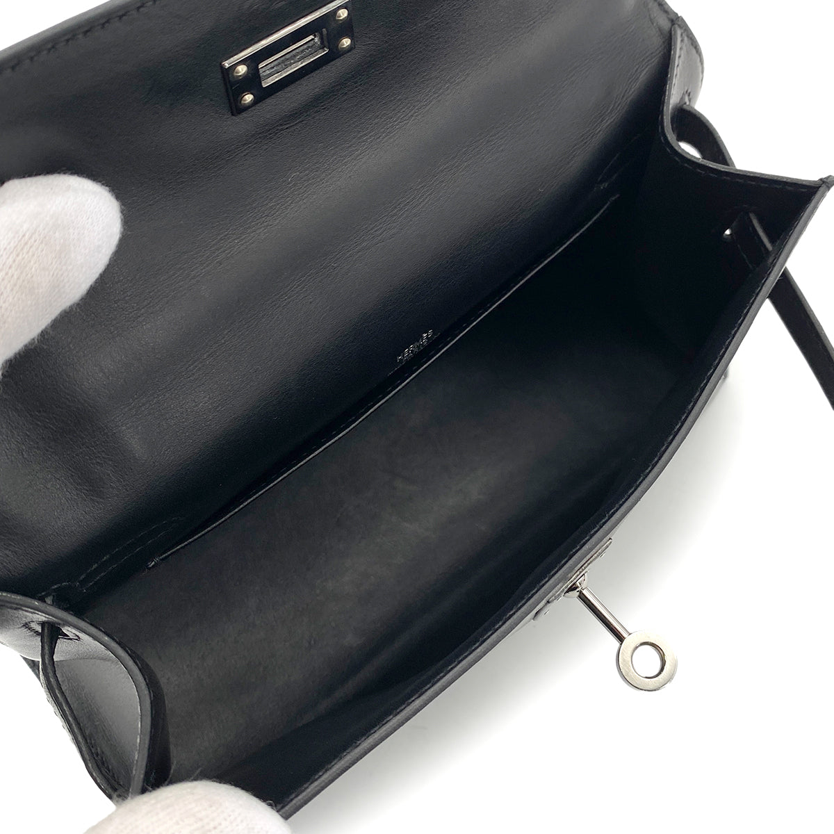 HERMES POCHETTE KELLY SELLIER BLACK SWIFT HAND BAG □H 90254617