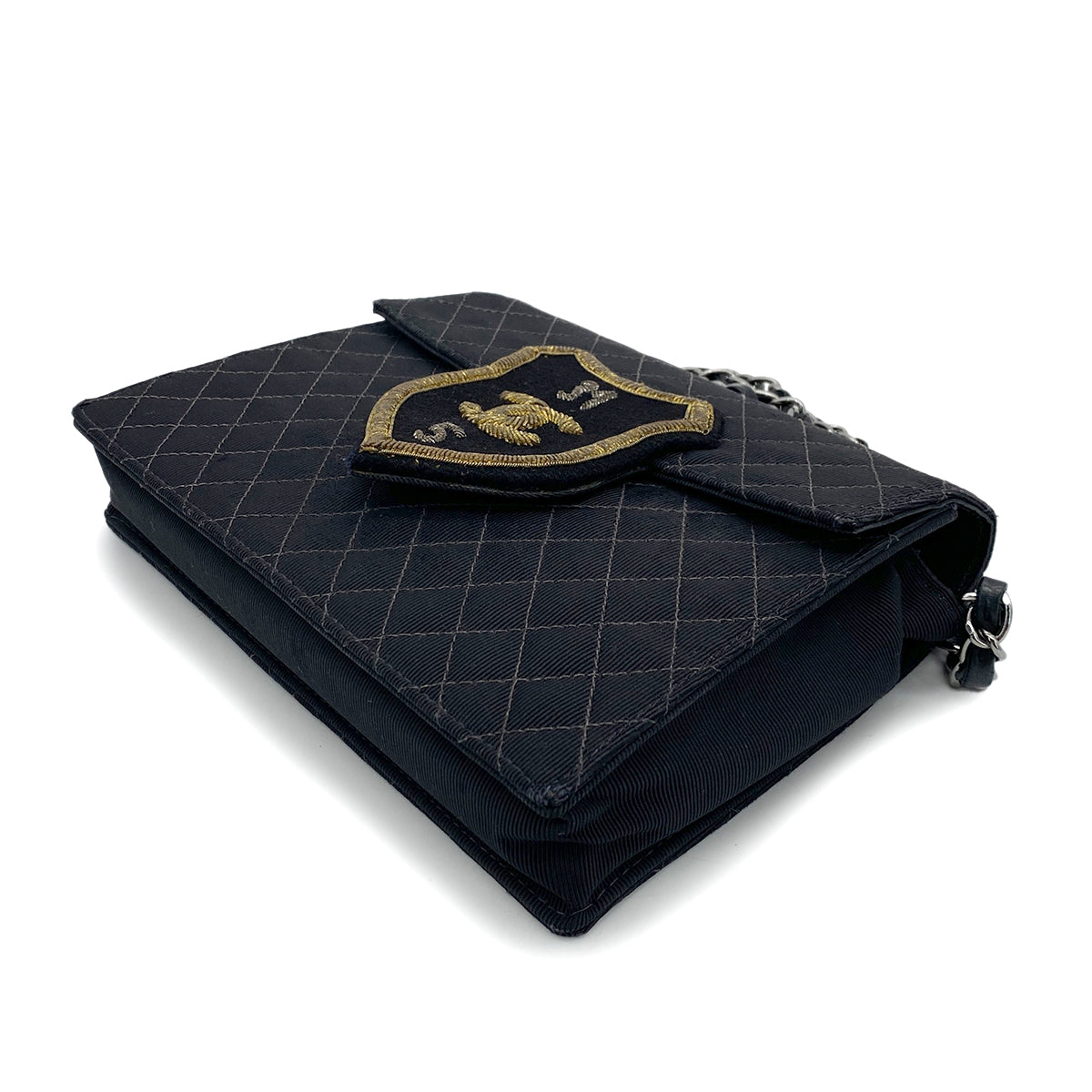 CHANEL VINTAGE EMBLEM CHAIN SHOULDER BAG BLACK CANVAS 90254623