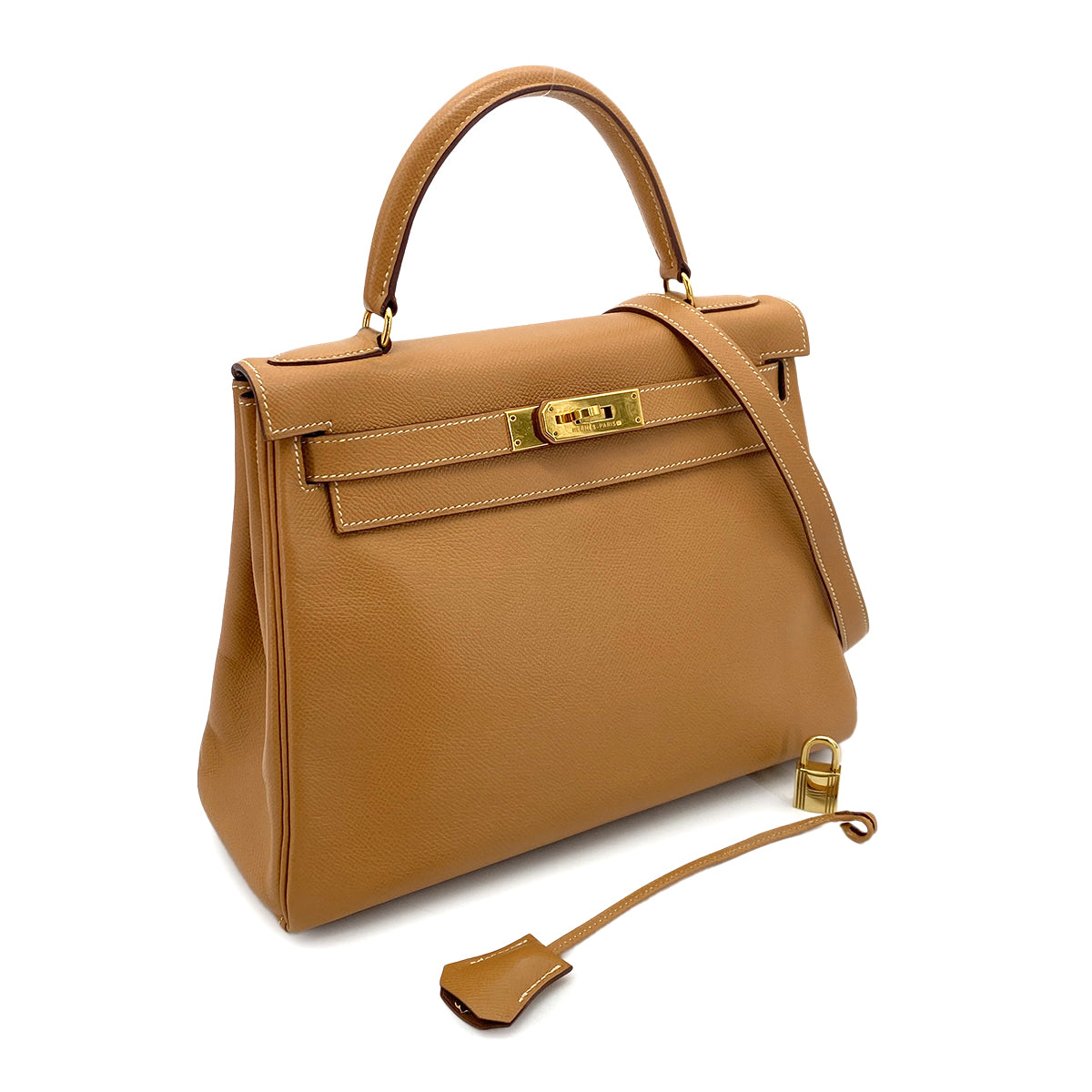 HERMES KELLY 28 SELLIER NATURAL COUCHEVEL HAND SHOULDER BAG 〇W GHW 90254694