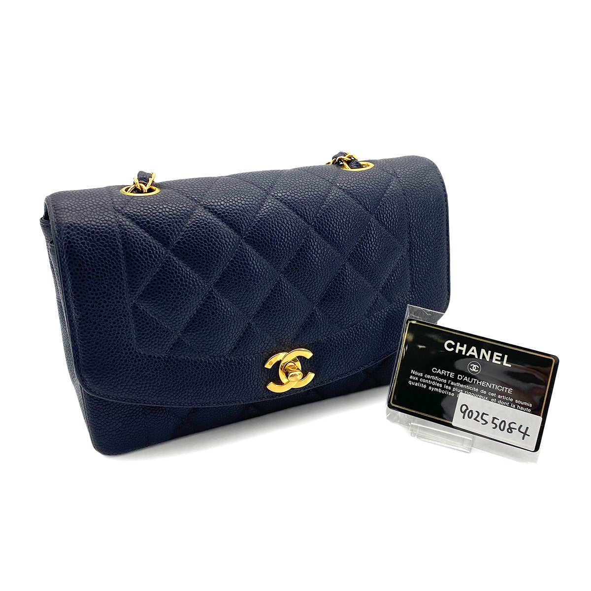 CHANEL VINTAGE DIANA SMALL CHAIN SHOULDER BAG NAVY CAVIAR SKIN 90255084