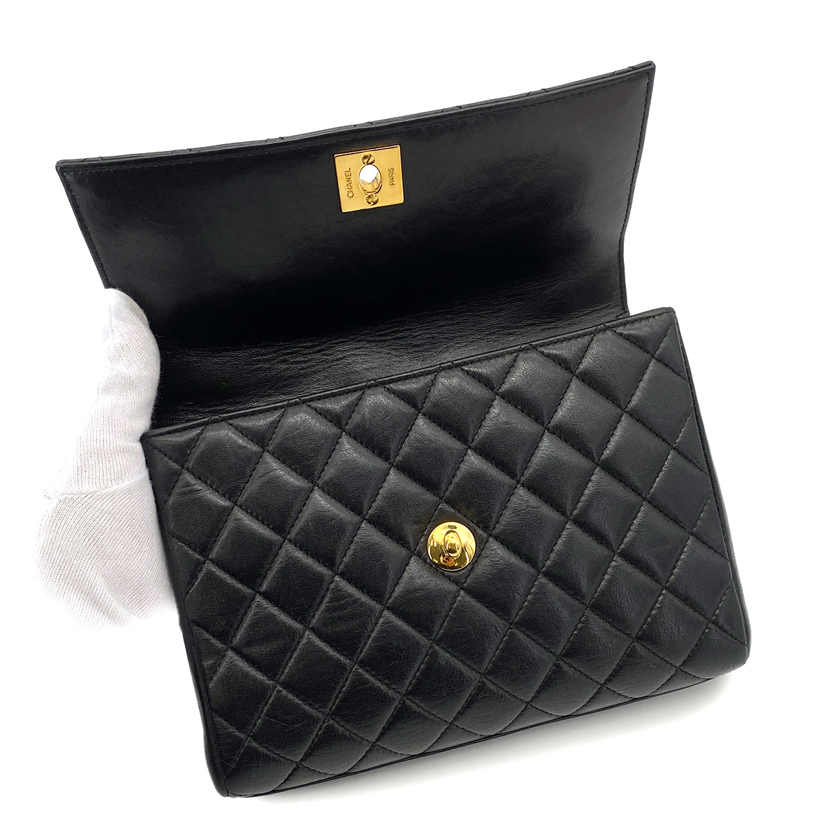 CHANEL VINTAGE HAND BAG BLACK LAMB SKIN 90255102