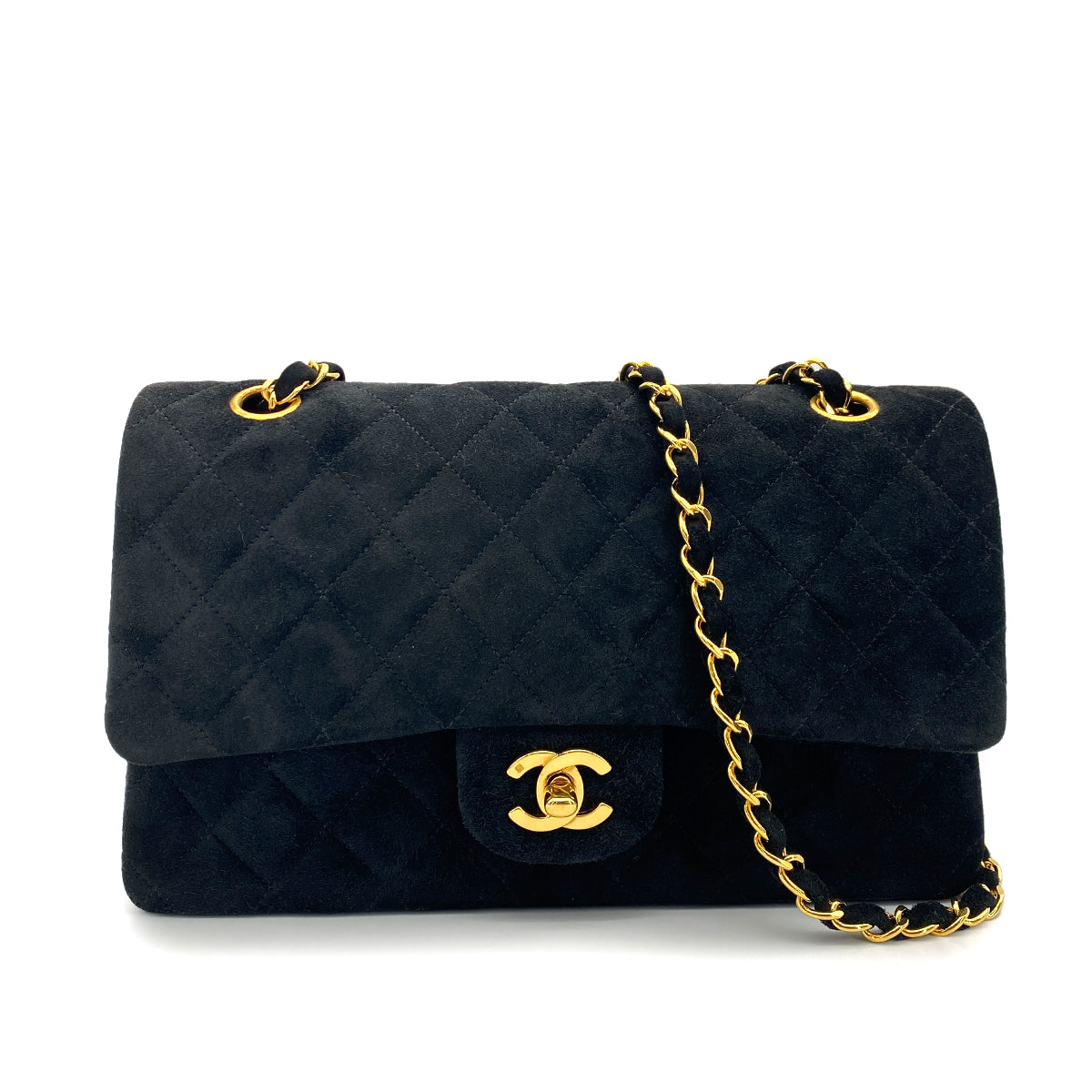 CHANEL VINTAGE CLASSIC FLAP MEDIUM CHAIN SHOULDER BAG BLACK SUEDE 90255388