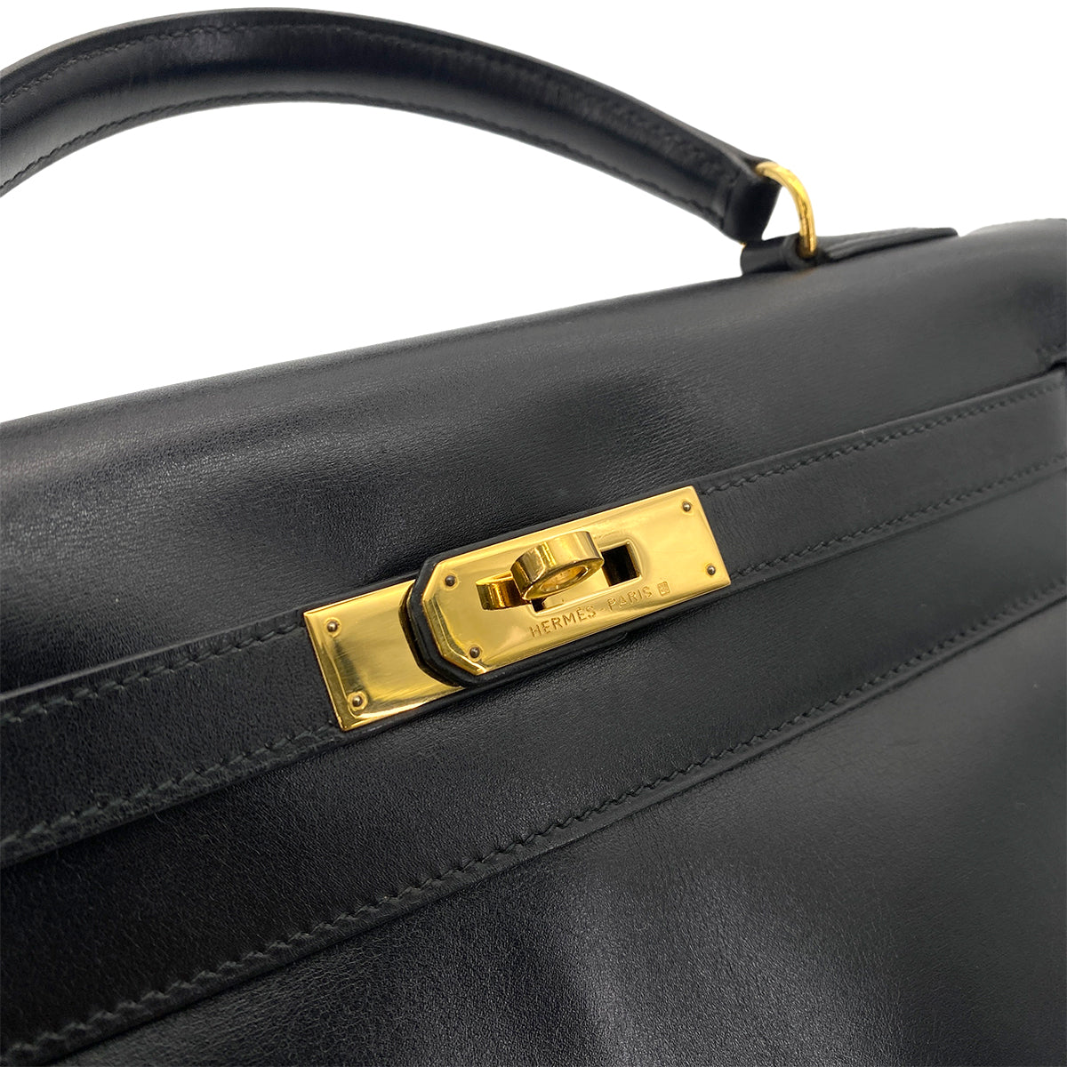 HERMES KELLY 32 RETOURNE BLACK BOXCALF HAND SHOULDER BAG 〇V GHW 90255764