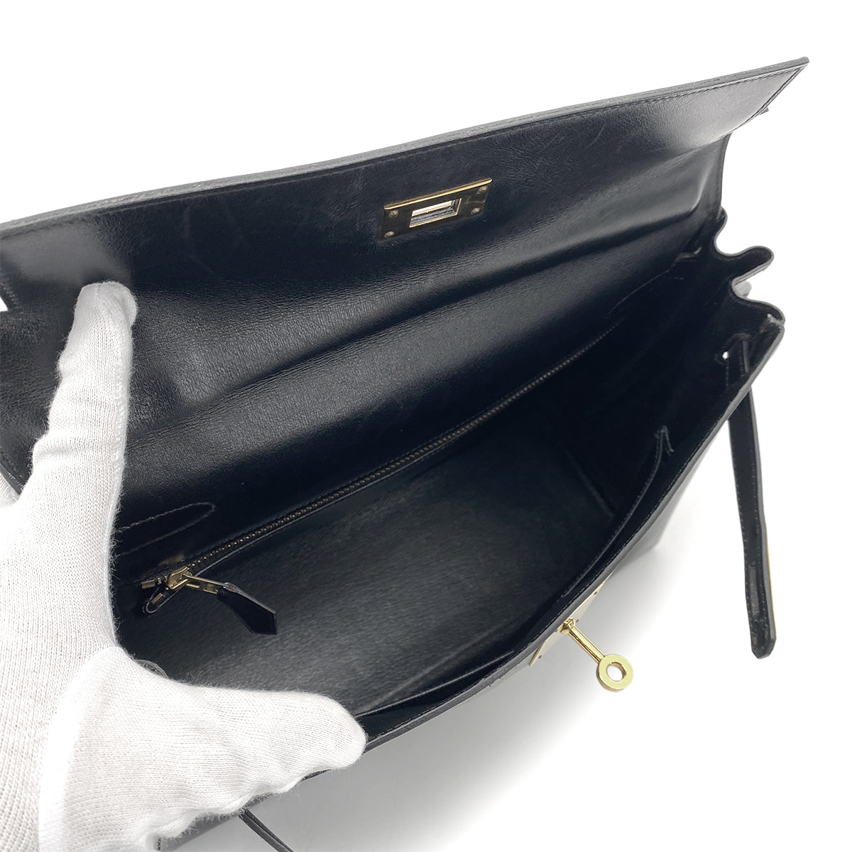 HERMES KELLY 32 RETOURNE BLACK BOXCALF HAND SHOULDER BAG 〇V GHW 90255764