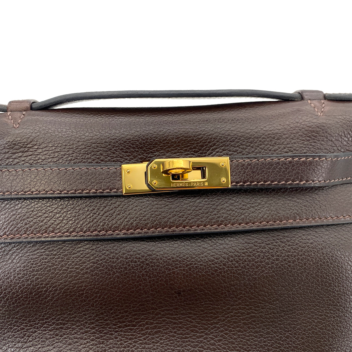 HERMES POCHETTE KELLY SELLIER BROWN TYPE EVER GRAIN HAND BAG □I GHW 90255913