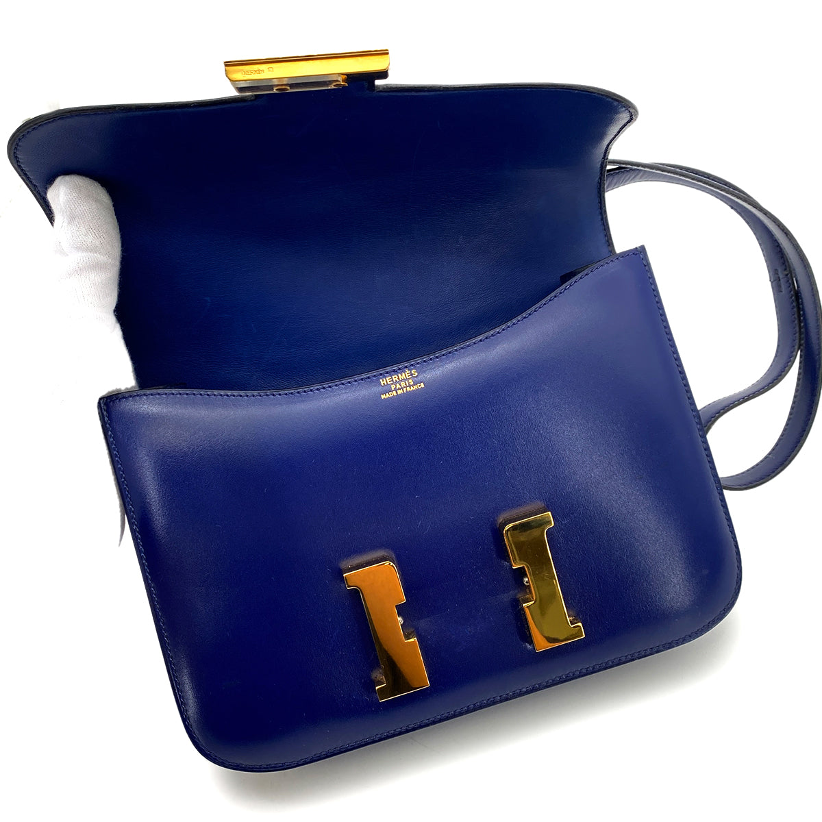 HERMES CONSTANC BLUE ROY BOXCALF SHOULDER BAG 〇U GHW 90255929