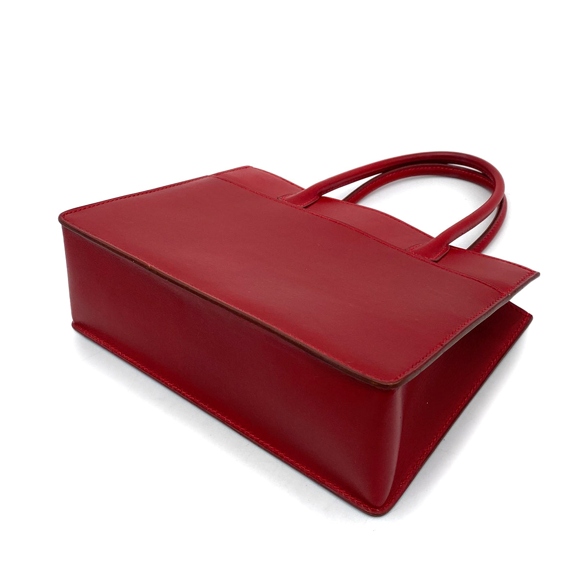 HERMES WHITE BUS TPM ROUGE VIF BOXCALF HAND BAG □F 90256456