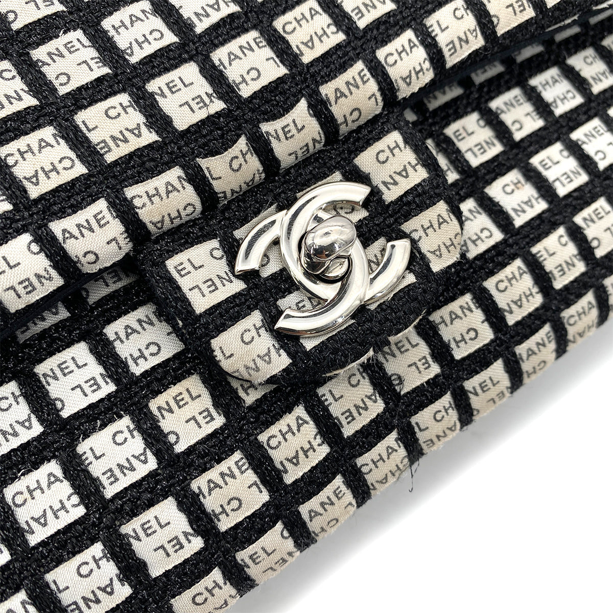 CHANEL CHAIN SHOULDER BAG BLACK WHITE CANVAS 90256928