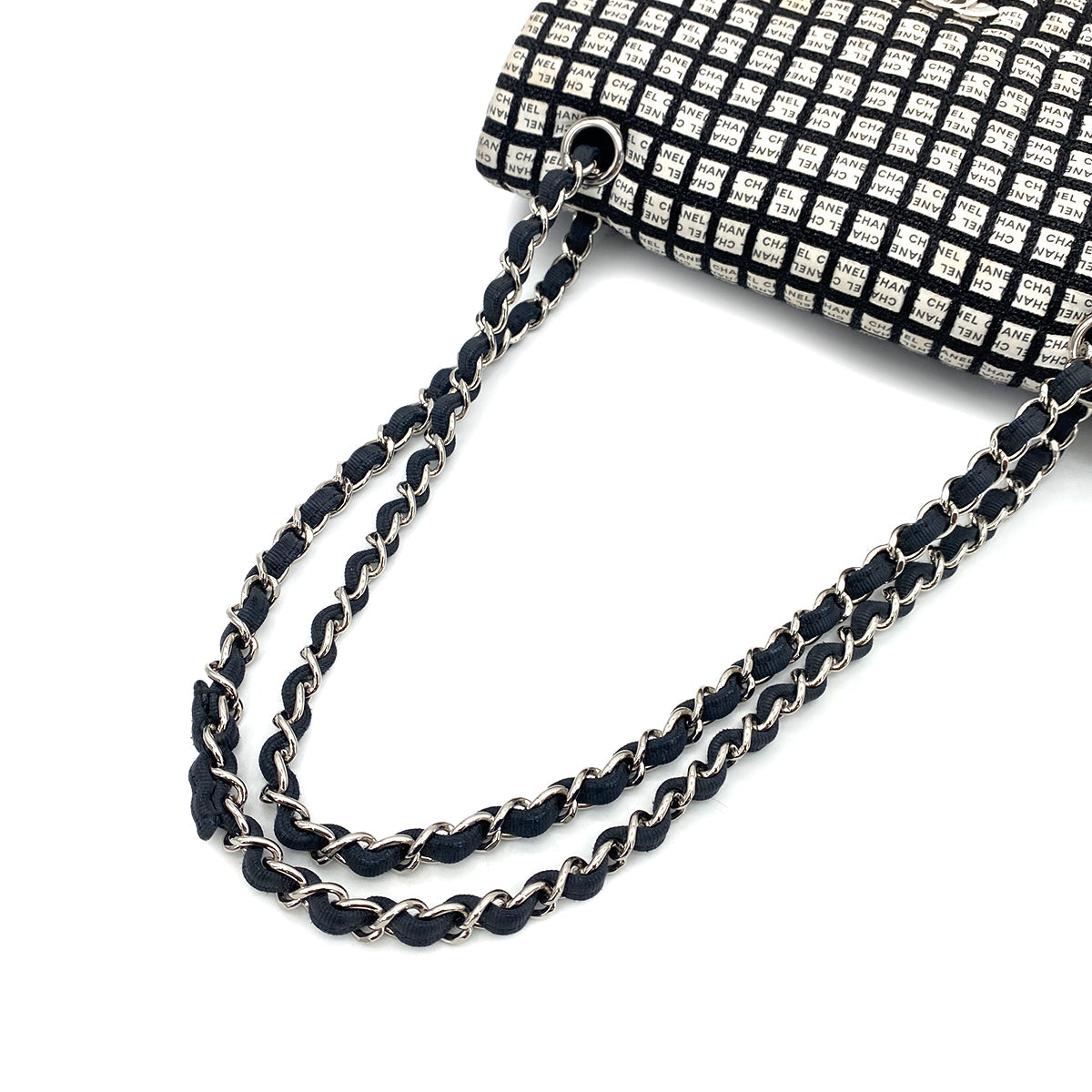 CHANEL CHAIN SHOULDER BAG BLACK WHITE CANVAS 90256928