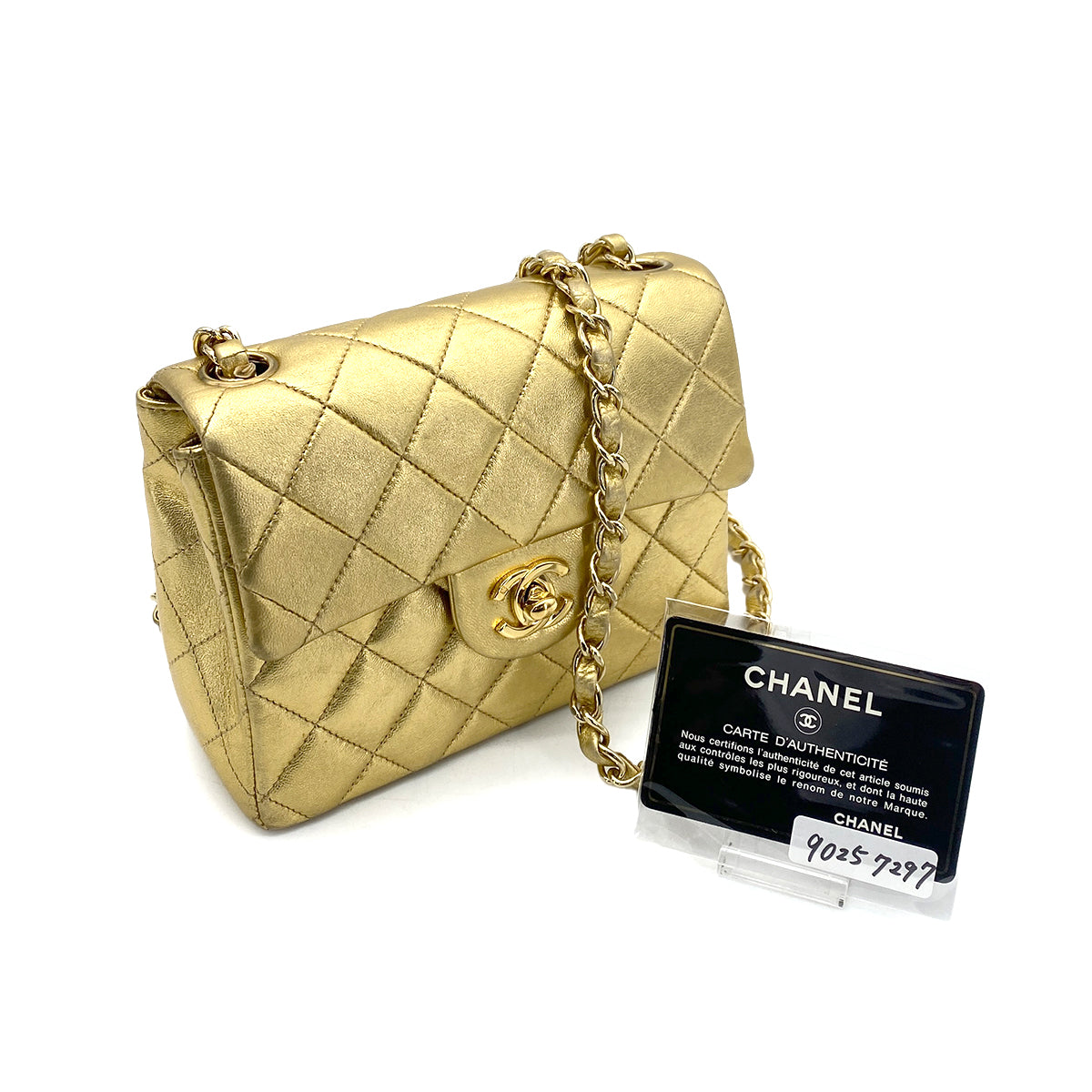 CHANEL VINTAGE MINI SQUARE 17 CHAIN SHOULDER BAG GOLD LAMB SKIN 90257297