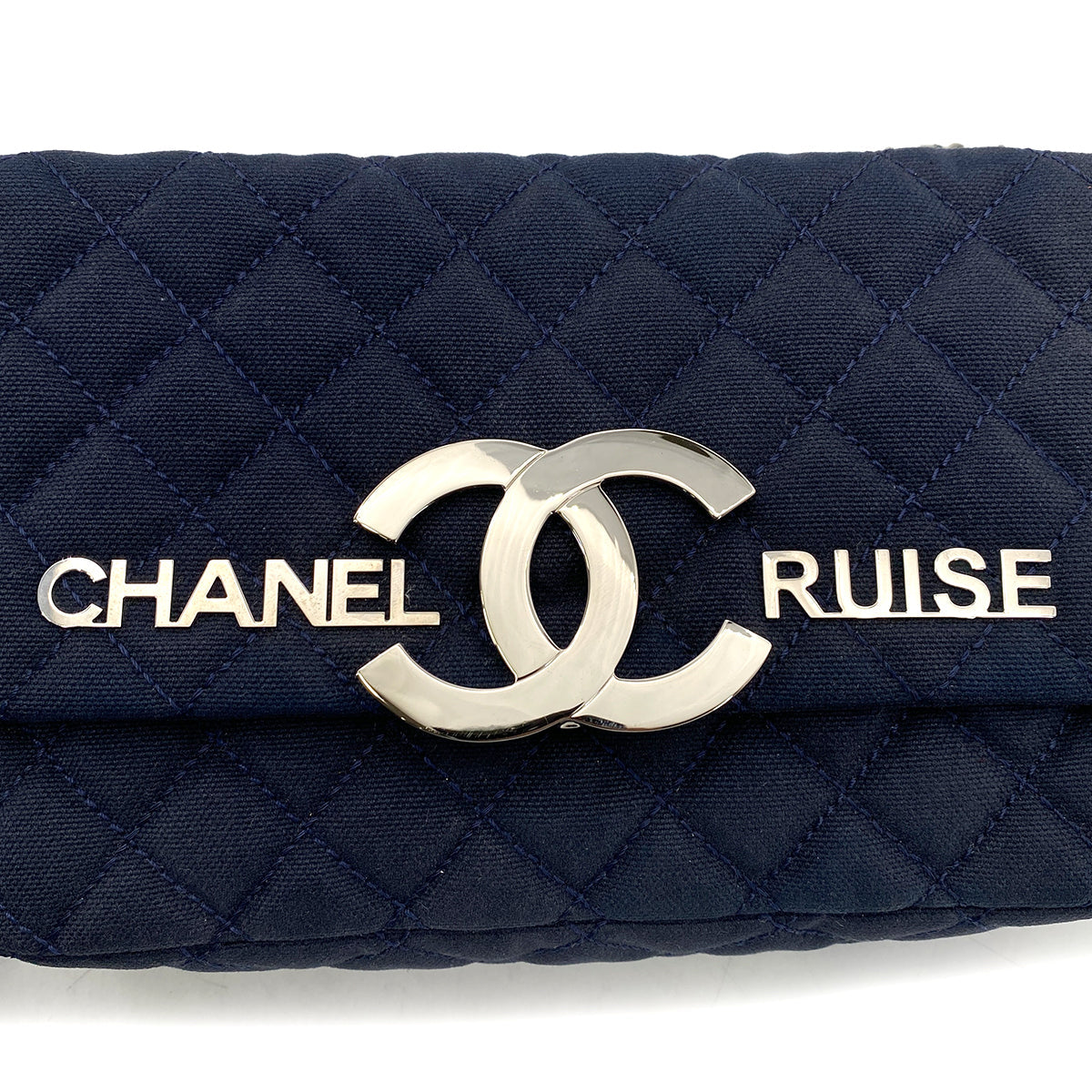 CHANEL VINTAGE CRUISELINE CHAIN SHOULDER BAG NAVY CANVAS 90257309