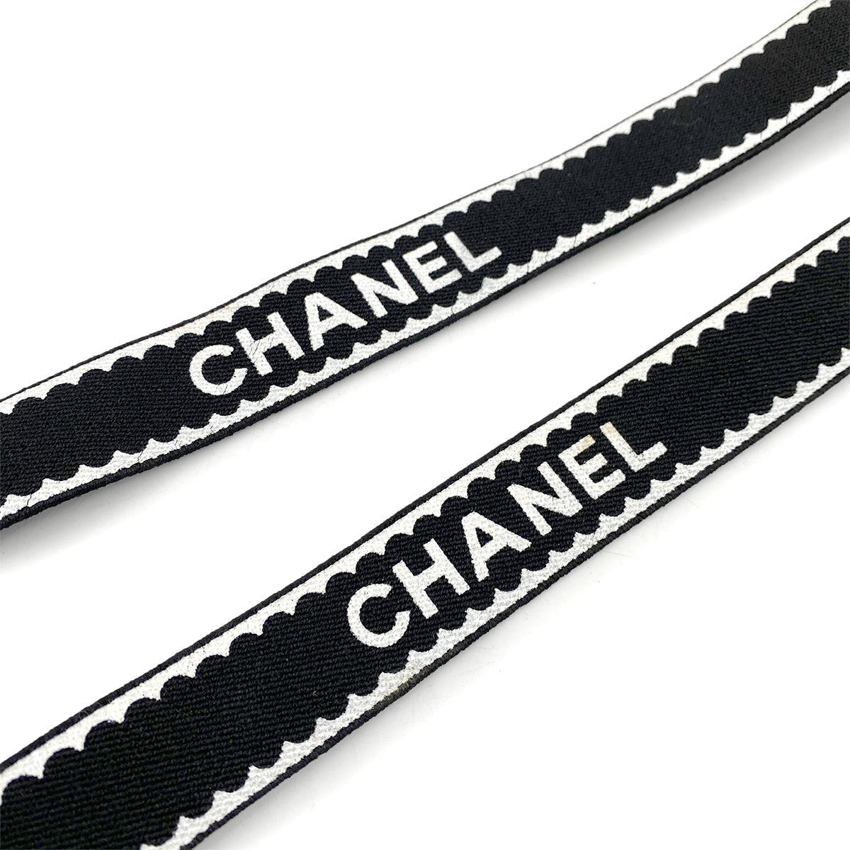 CHANEL VINTAGE SUSPENDER LOGO WHITE BLACK CANVAS LEATHER 90257320