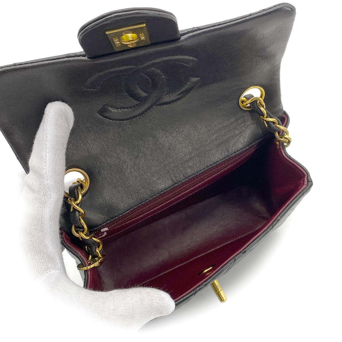 CHANEL VINTAGE MINI SQUARE 17 CHAIN SHOULDER BAG BLACK LAMB SKIN 90257451