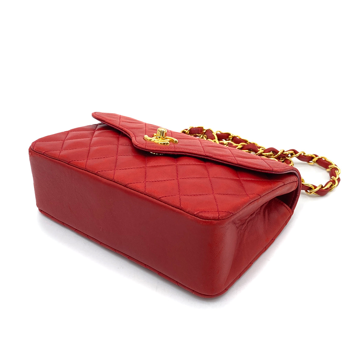 CHANEL VINTAGE MINI CHAIN SHOULDER BAG RED LAMB SKIN 90258061