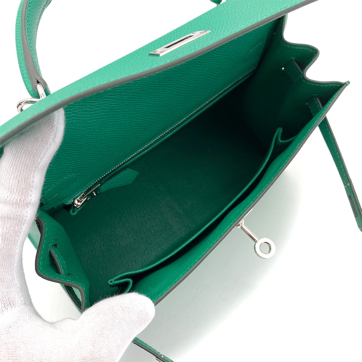 HERMES KELLY 25 SELLIER VERT JADE EPSOM HAND SHOULDER BAG SHW Z 90258091