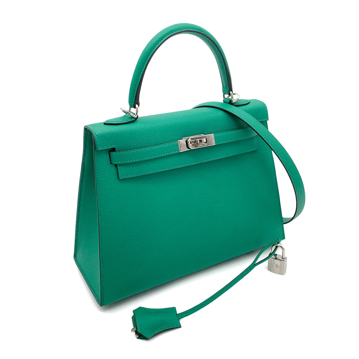 HERMES KELLY 25 SELLIER VERT JADE EPSOM HAND SHOULDER BAG SHW Z 90258091