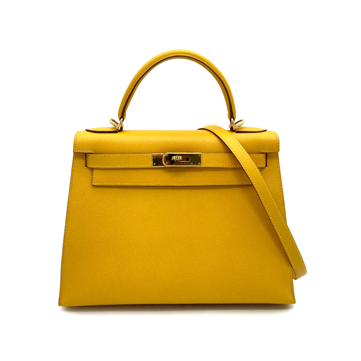 HERMES KELLY 28 SELLIER JAUNE COUCHEVEL HAND SHOULDER BAG □D GHW 90258107
