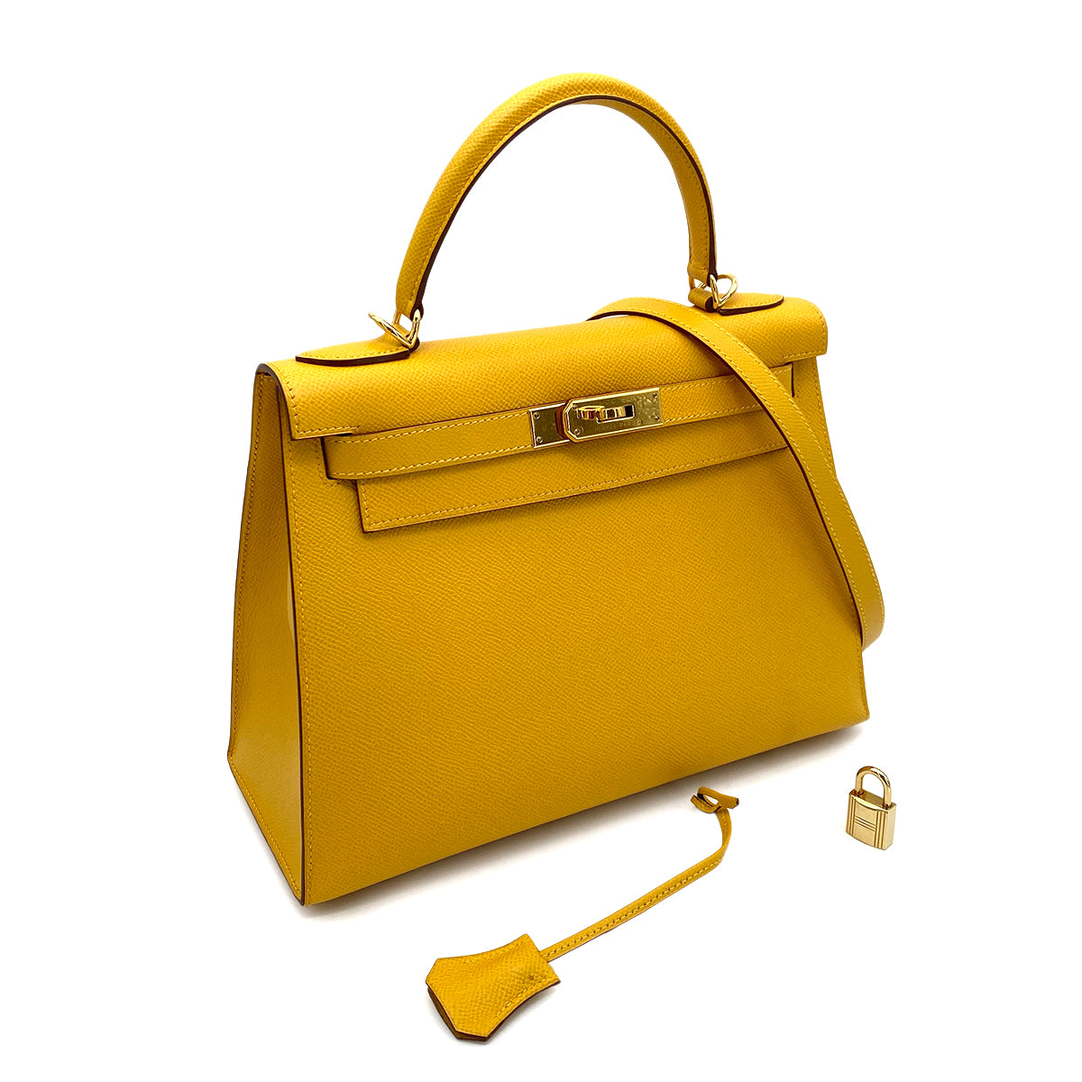 HERMES KELLY 28 SELLIER JAUNE COUCHEVEL HAND SHOULDER BAG □D GHW 90258107