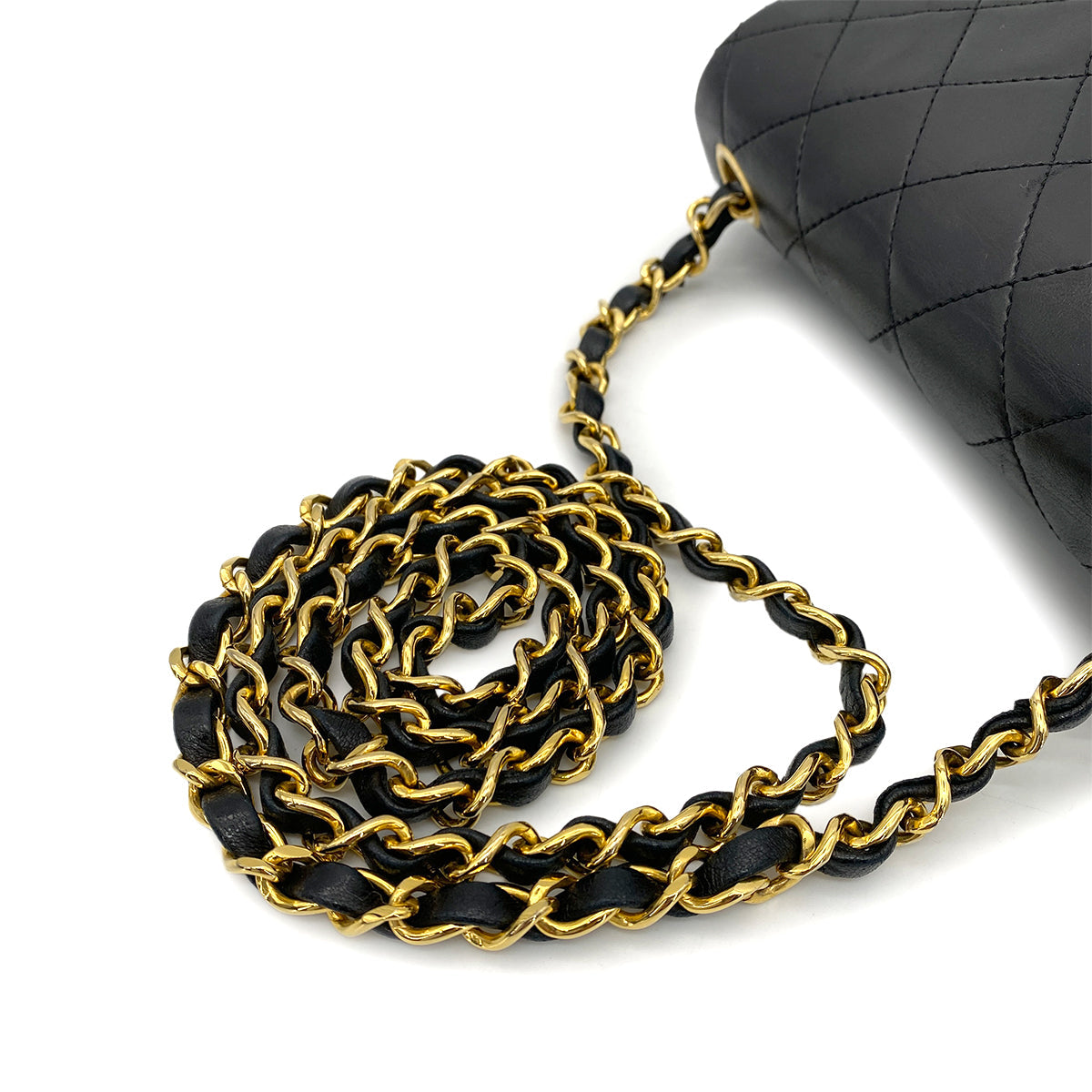 CHANEL VINTAGE MINI SQUARE 17 CHAIN SHOULDER BAG BLACK LAMB SKIN 90258114