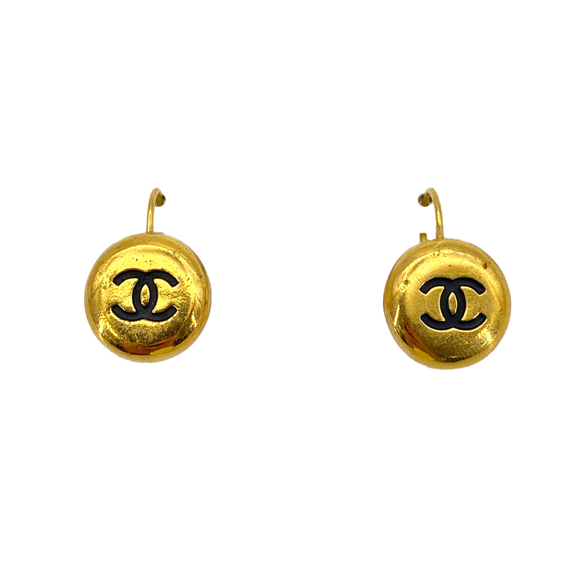 CHANEL VINTAGE EARRINGS ROUND COCOMARK BLACK ACCESSORY 97P 90258144