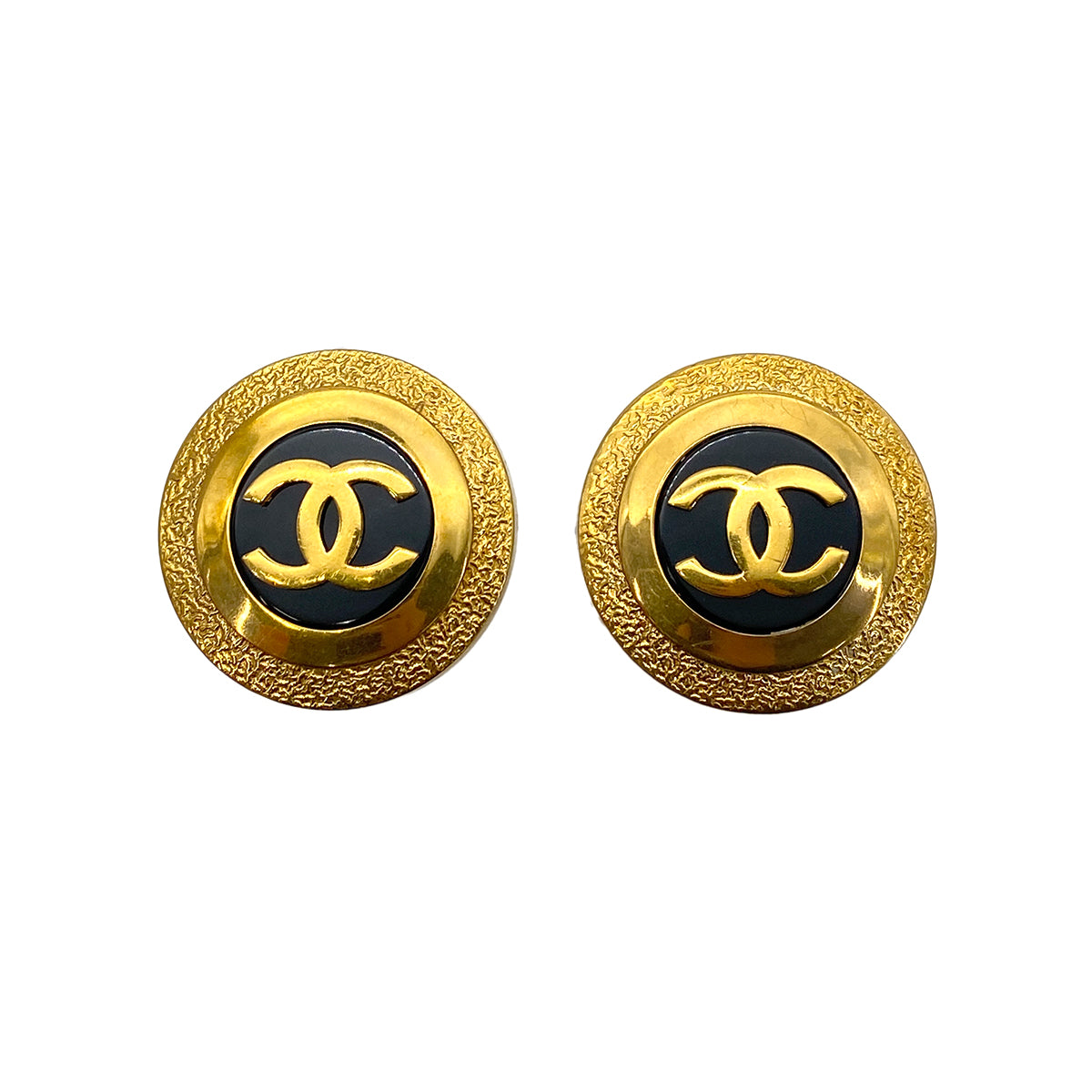 CHANEL VINTAGE EARRINGS ROUND COCOMARK BLACK ACCESSORY 28 90258150