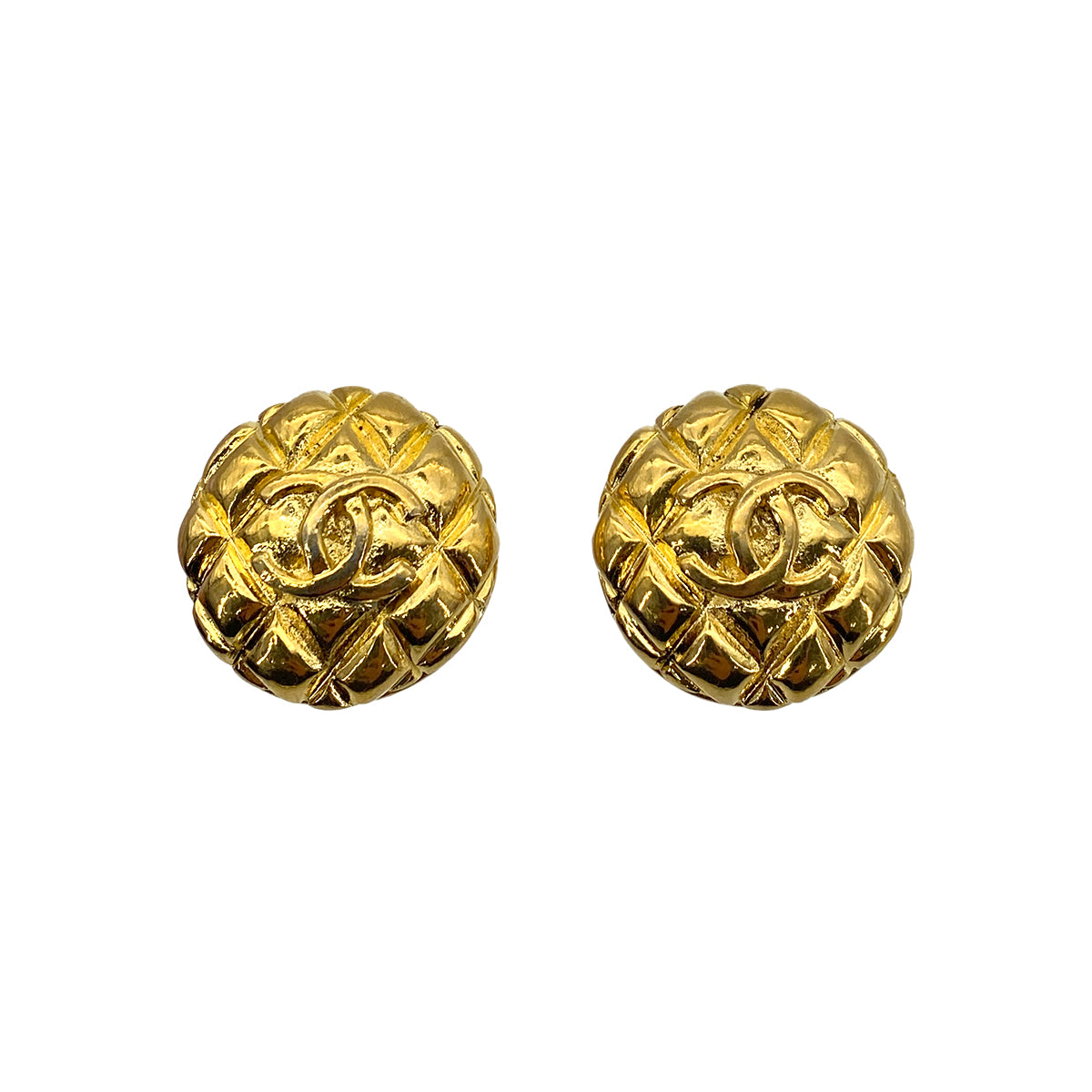 CHANEL VINTAGE EARRINGS MATELASSE ROUND COCOMARK ACCESSORY 25 90258157