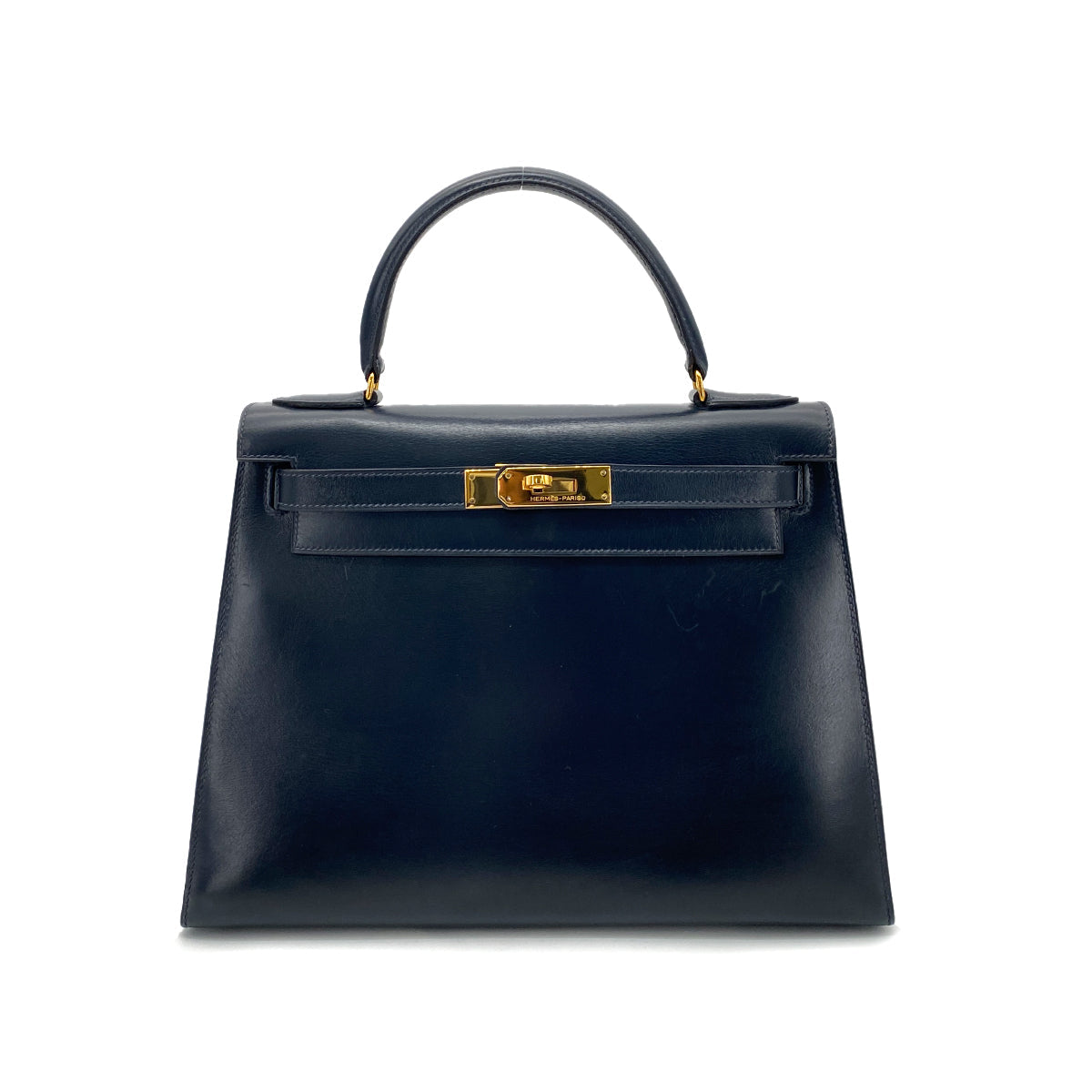 HERMES KELLY 28 SELLIER BLUE INDIGO BOXCALF HAND BAG 〇R GHW 90258367