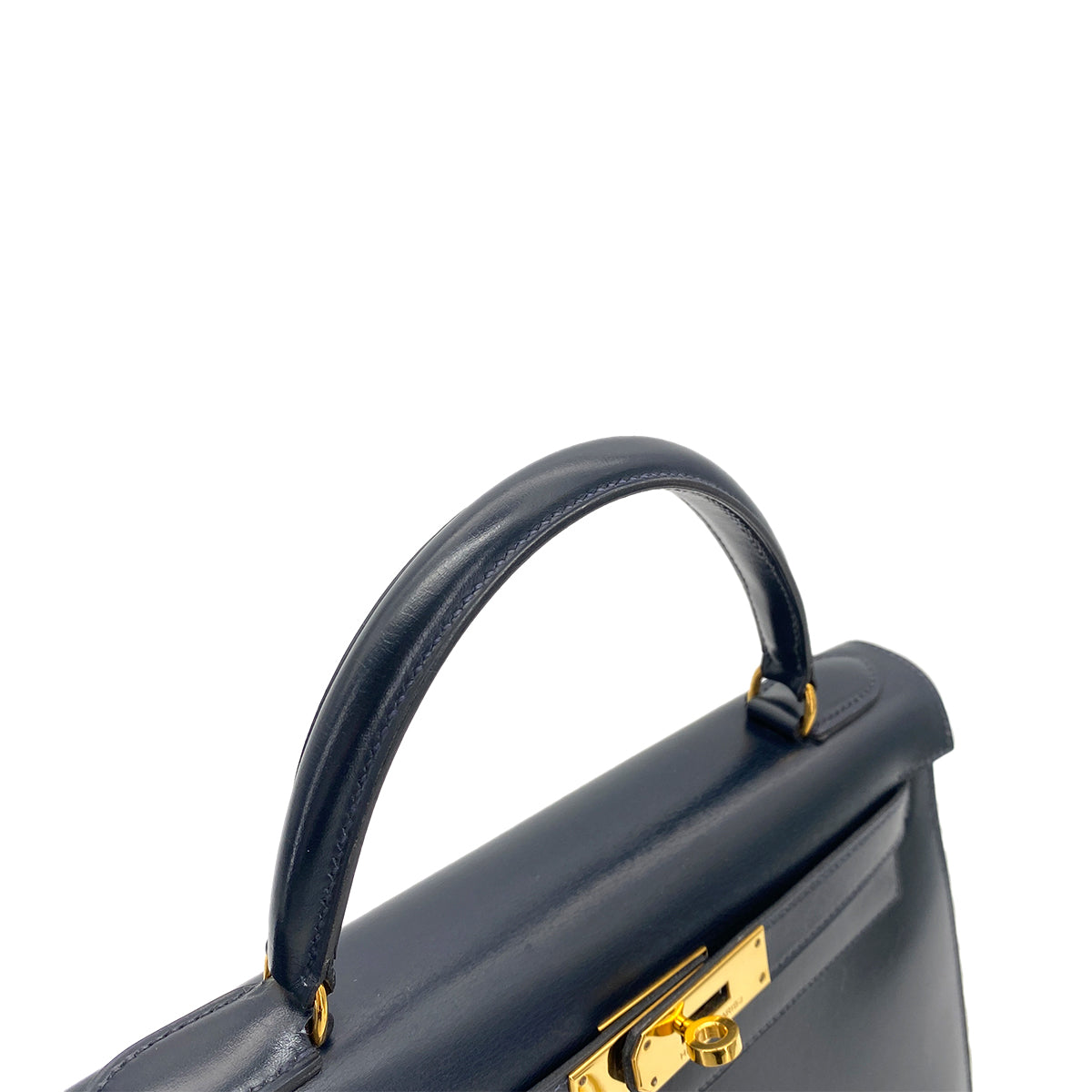 HERMES KELLY 28 SELLIER BLUE INDIGO BOXCALF HAND BAG 〇R GHW 90258367