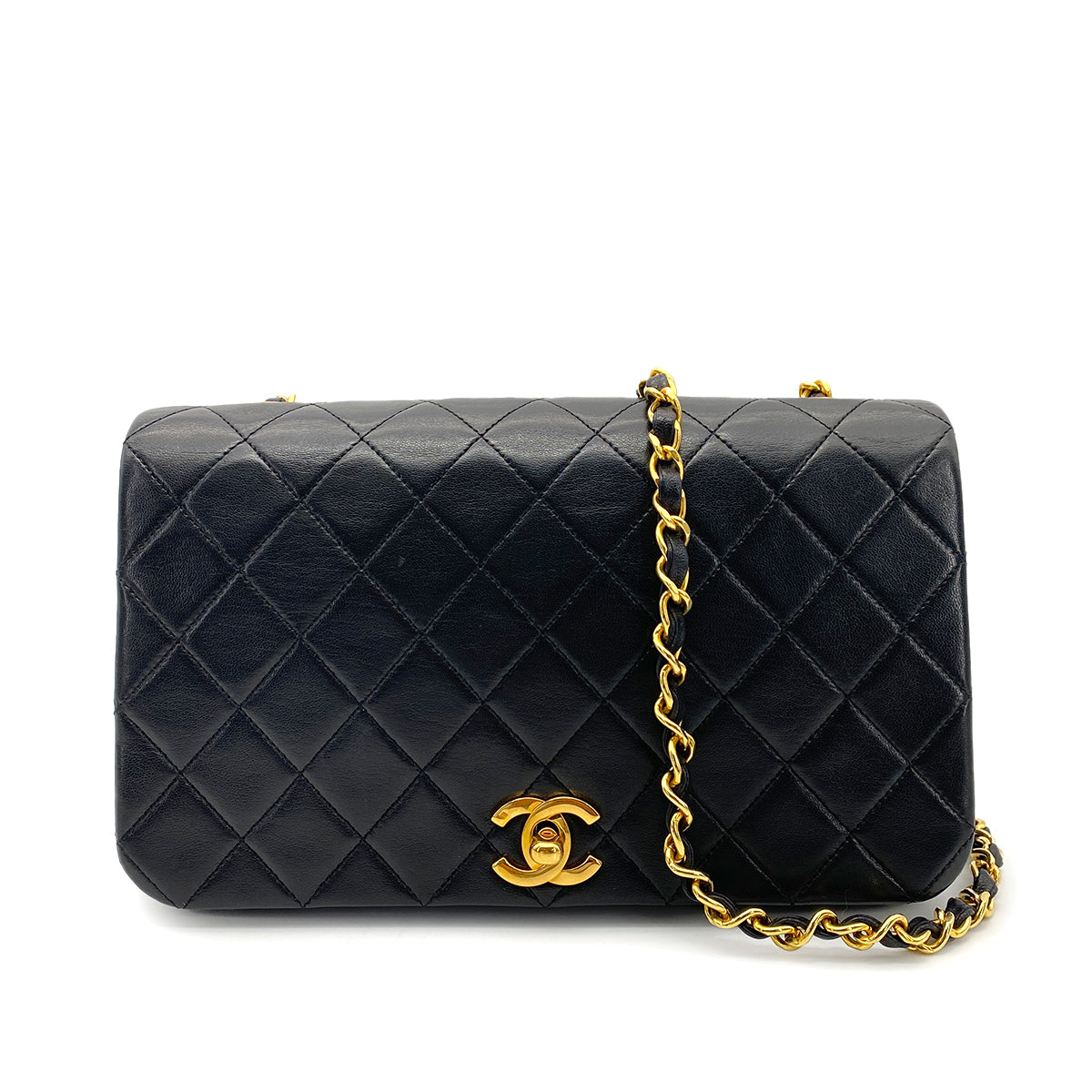 CHANEL VINTAGE FULL FLAP CHAIN SHOULDER BAG BLACK LAMB SKIN 90258504