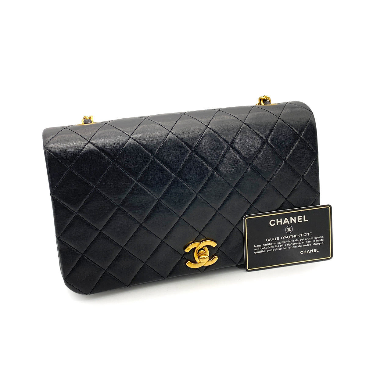 CHANEL VINTAGE FULL FLAP CHAIN SHOULDER BAG BLACK LAMB SKIN 90258504