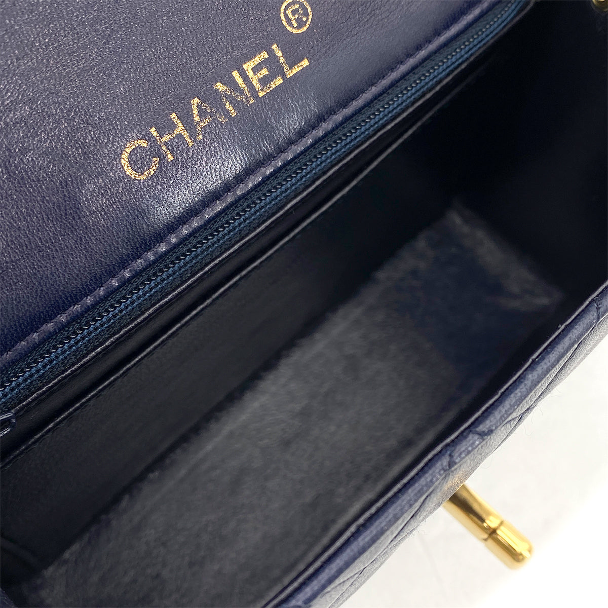 CHANEL VINTAGE MINI SQUARE 17 CHAIN SHOULDER BAG NAVY LAMB SKIN 90258506
